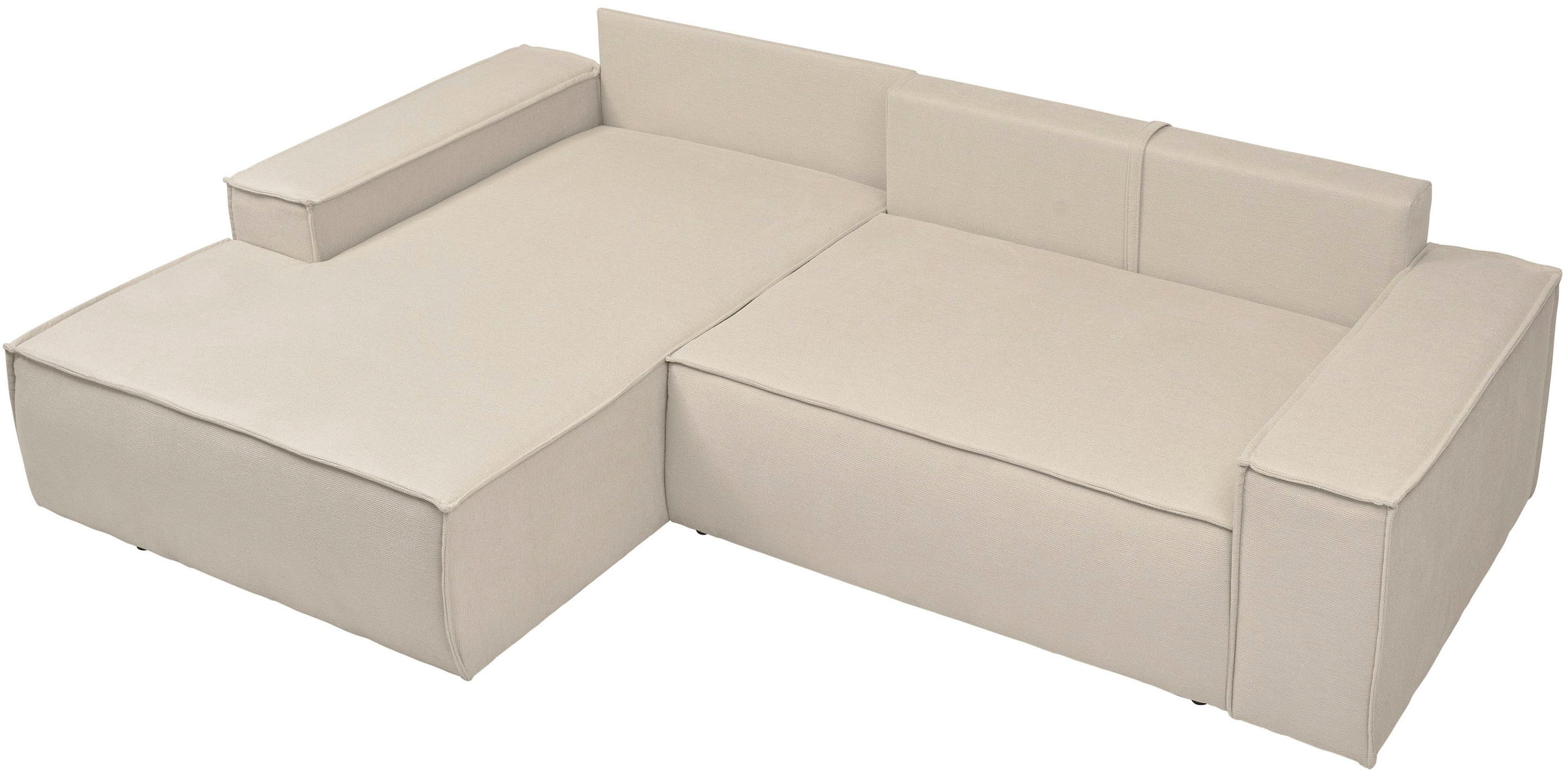 andas Ecksofa »FINNLEY Schlafsofa 267 cm, L-Form mit Schlaffunktion & Bettkasten« verfügbar in den Stoffqualitäten Bouclé, Struktur fein und Mega Cord