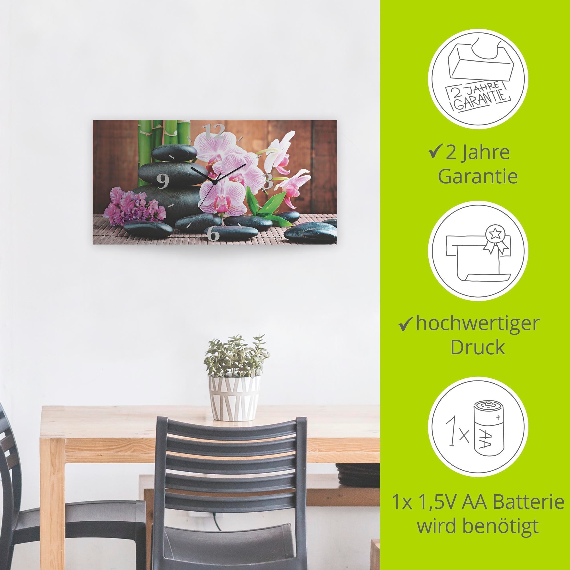 Artland Wanduhr »Spa Konzept Zen Steinen Orchideen« 3D Optik gebogen, mit Quarz- oder Funkuhrwerk, versch. Grössen