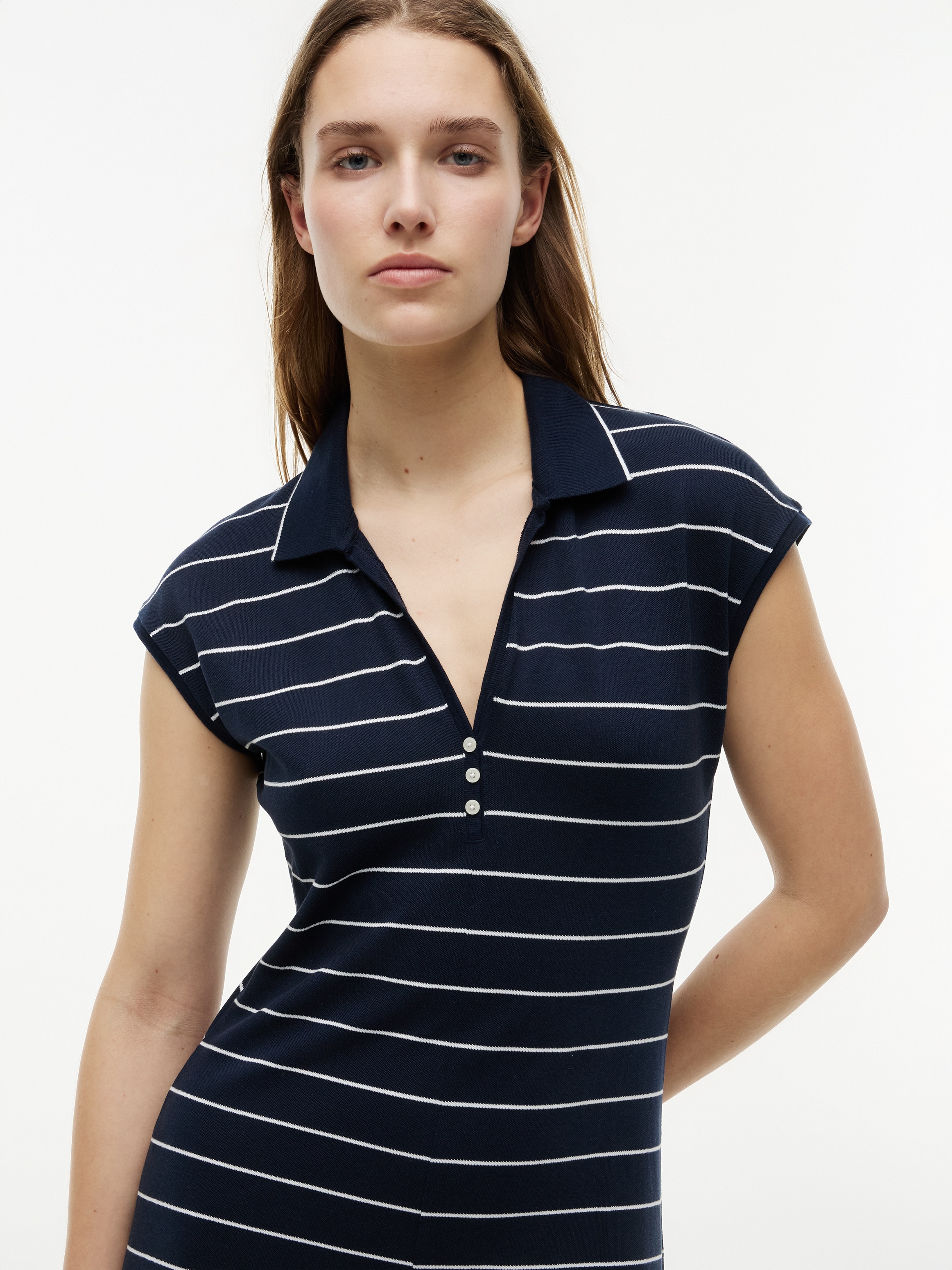 Tommy Hilfiger Robe polo »LYOCELL PQ HENLEY MIDI POLO DRS« Sans poche Materialmix, Polokragen, mit Stretch