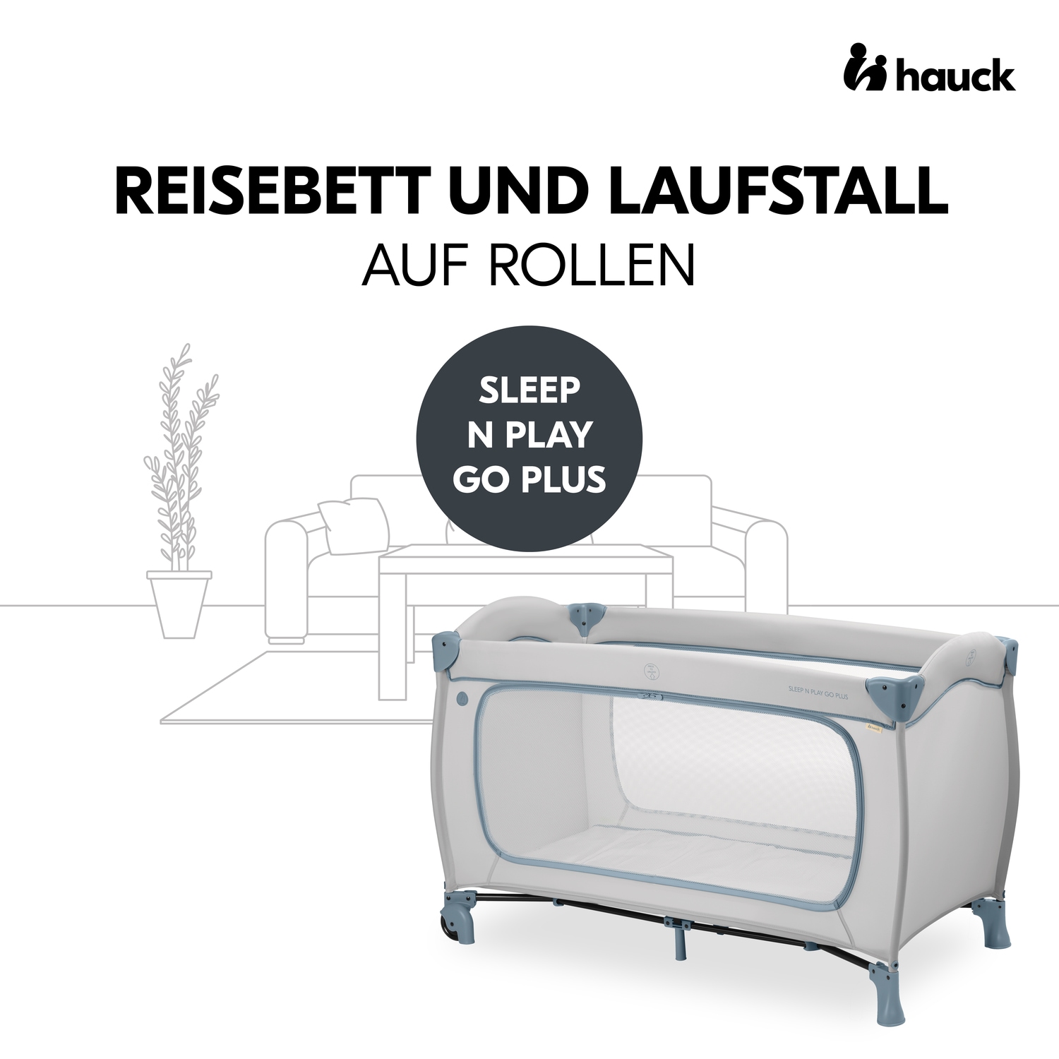 Hauck Baby-Reisebett »Sleep N Play Go Plus, Dusty  Blue« mit integrierten Rädern; Vorderausstieg