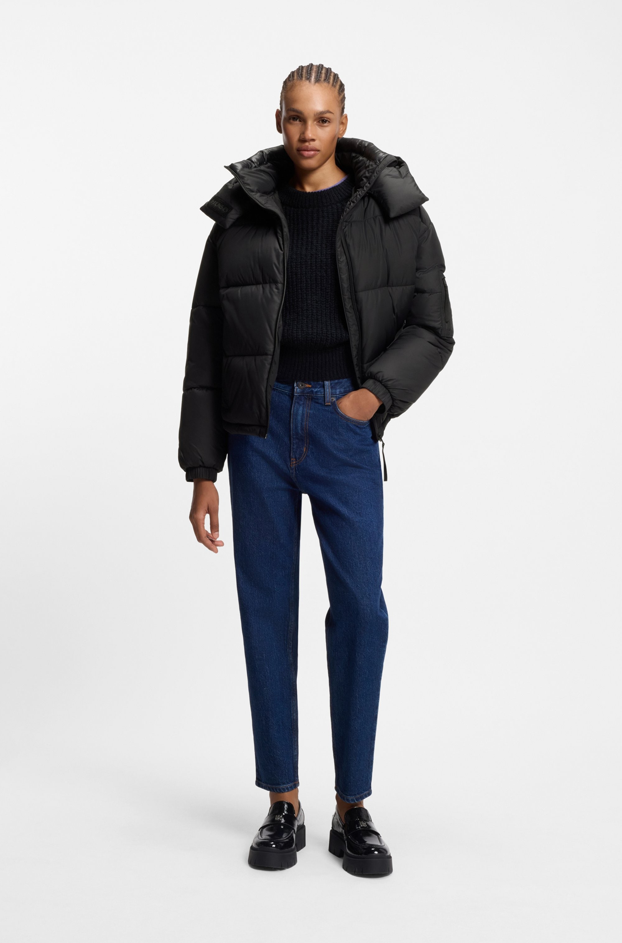 HUGO Blue Veste matelassée »Farida« mit Kapuze im Relaxed Fit mit verkürzter Länge