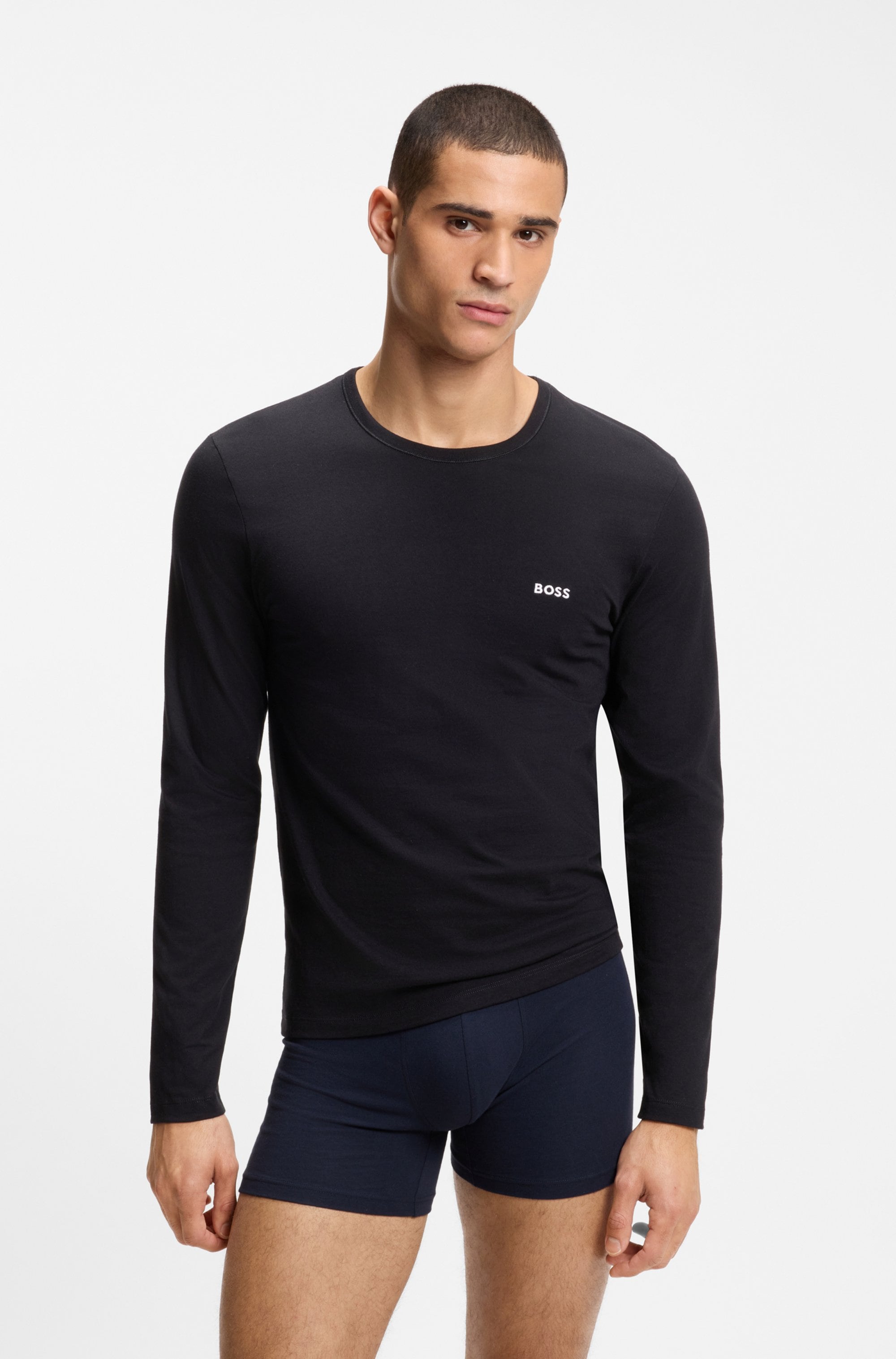 BOSS T-shirt à manches longues »longsleeve-Shirt R-Neck Classic COTTON 3pcs/pack« 3 cuis mit BOSS Logo-Schriftzug