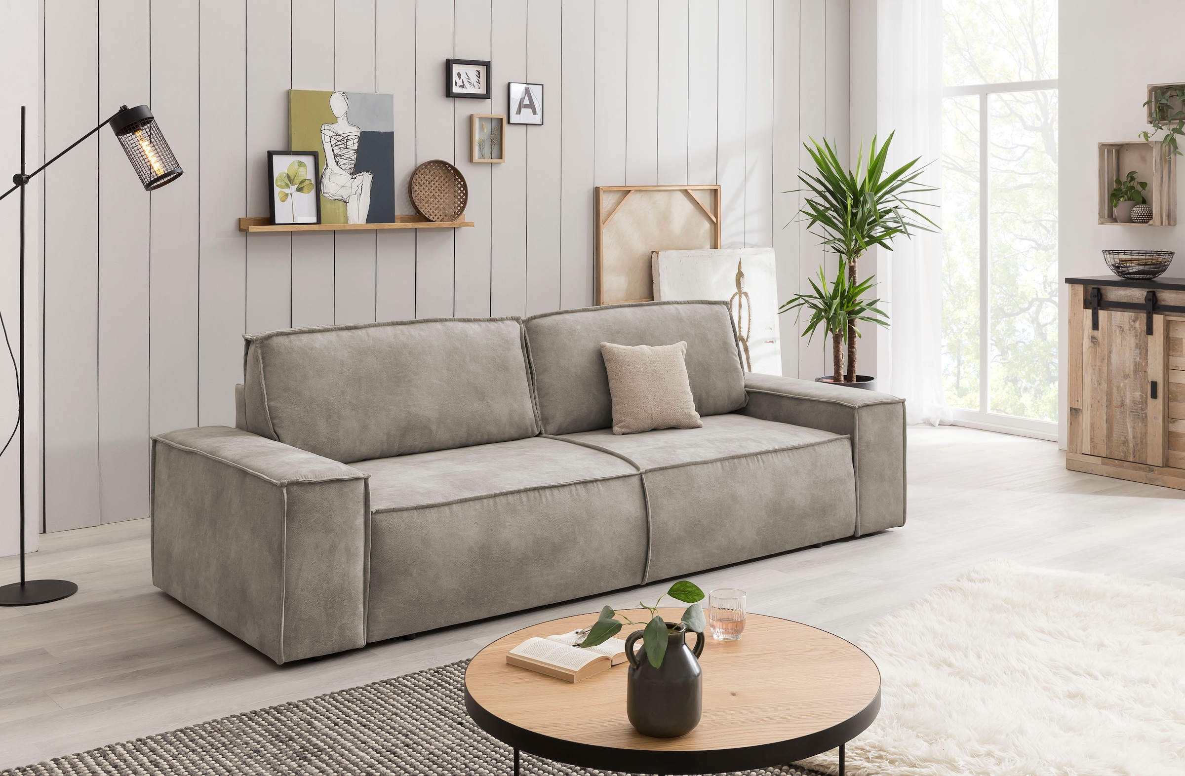 GOODproduct 3-Sitzer »SHERWOOD Vintage Lederoptik Schlafsofa (257cm)« Schlaffunktion mit Bettkasten (ca. 136/200cm)