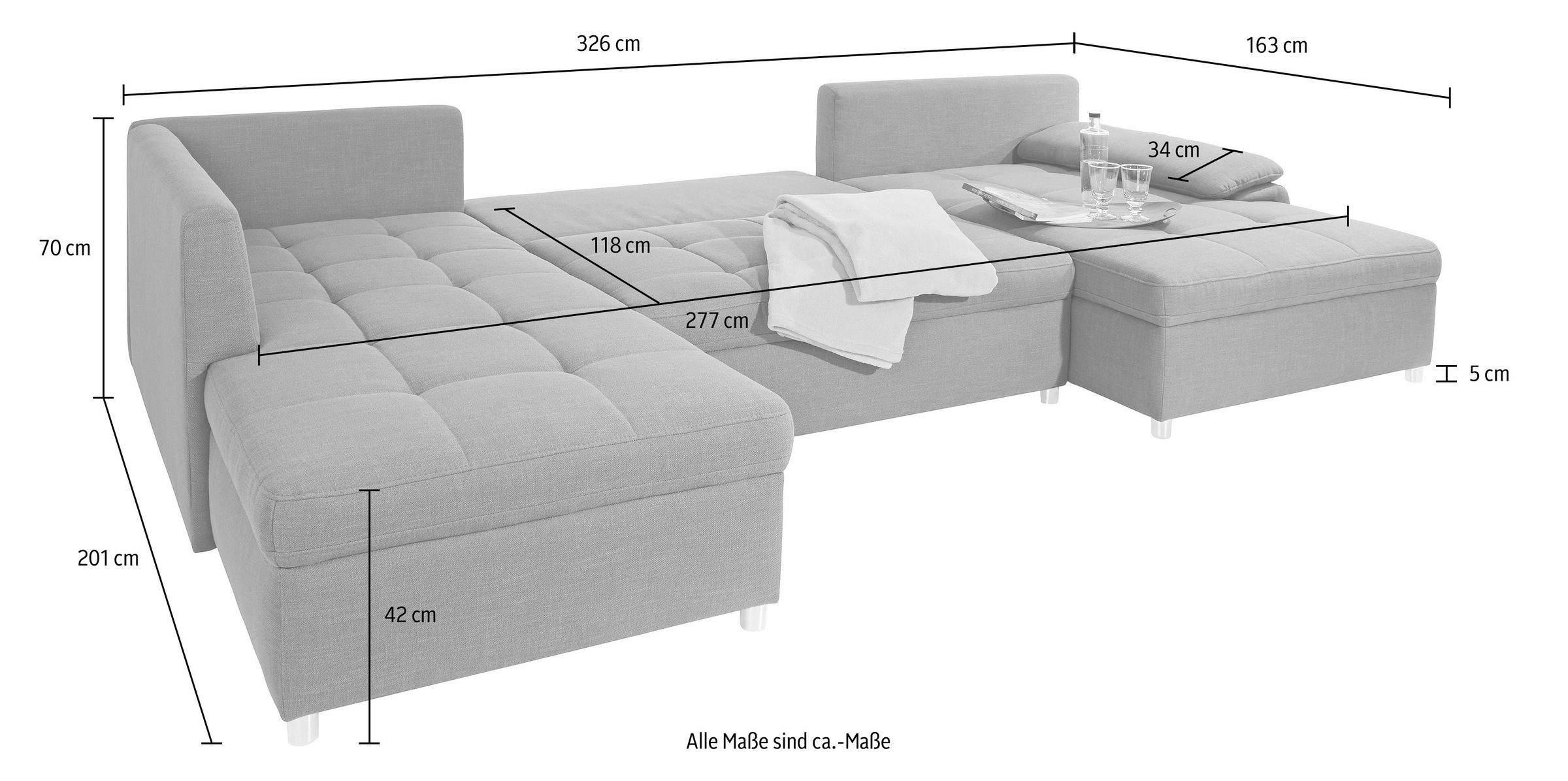 GOODproduct Wohnlandschaft »Labene U-Form« wahlweise mit Schlaffunktion und Bettkasten