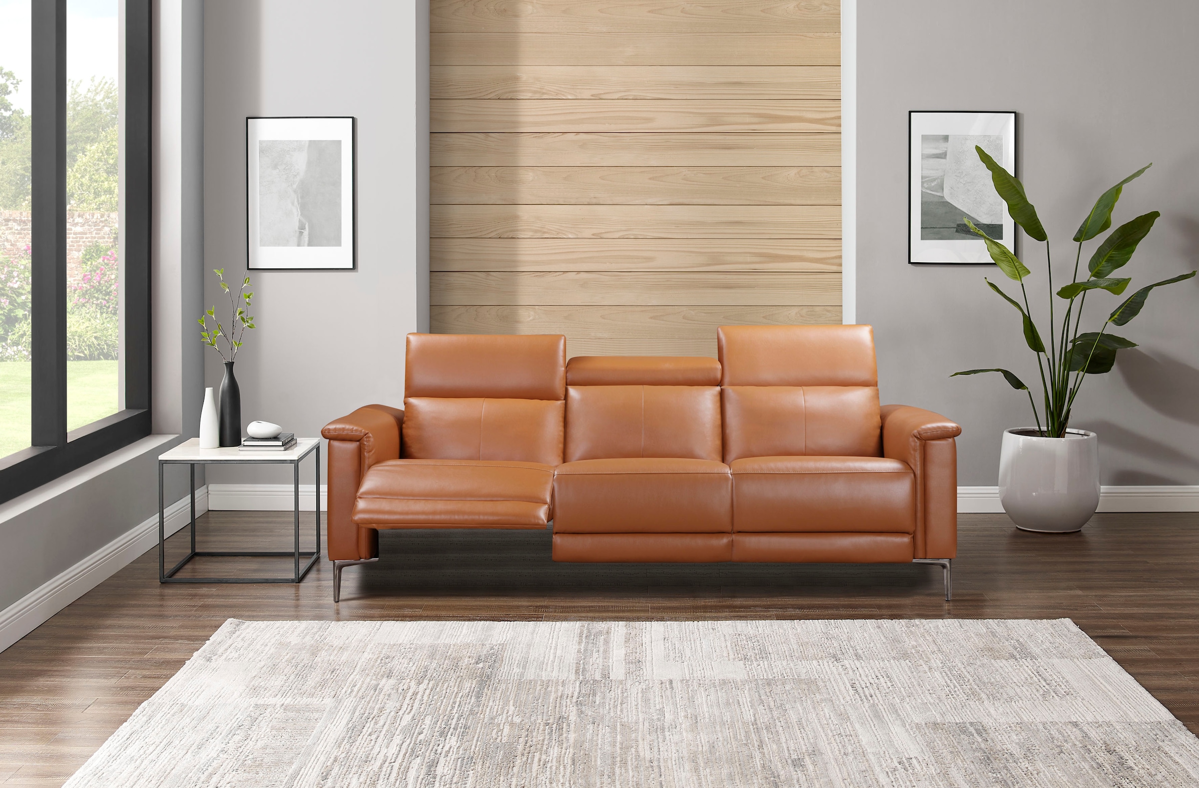 Home affaire 3-places »Lund, mit manueller und elektrischer Relaxfunktion« in 2 Sitzen (links u. rechts), USB-C, Echtleder, Kunstleder, Webstoff,