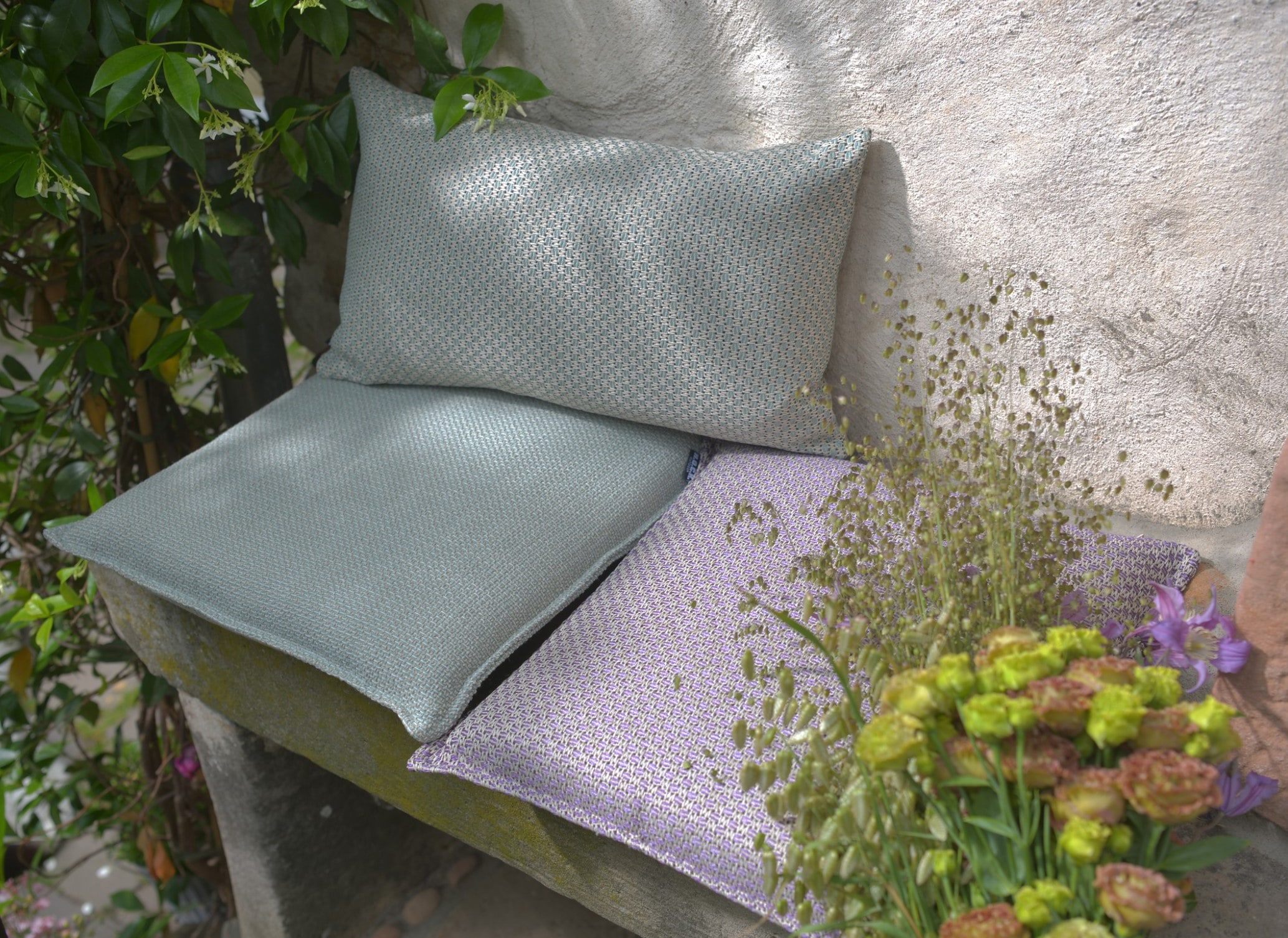 H.O.C.K. Coussin décoratif »Linocea« coussin d'extérieur avec rembourrage, 45x45cm, coussin décoratif, sauge, à motifs