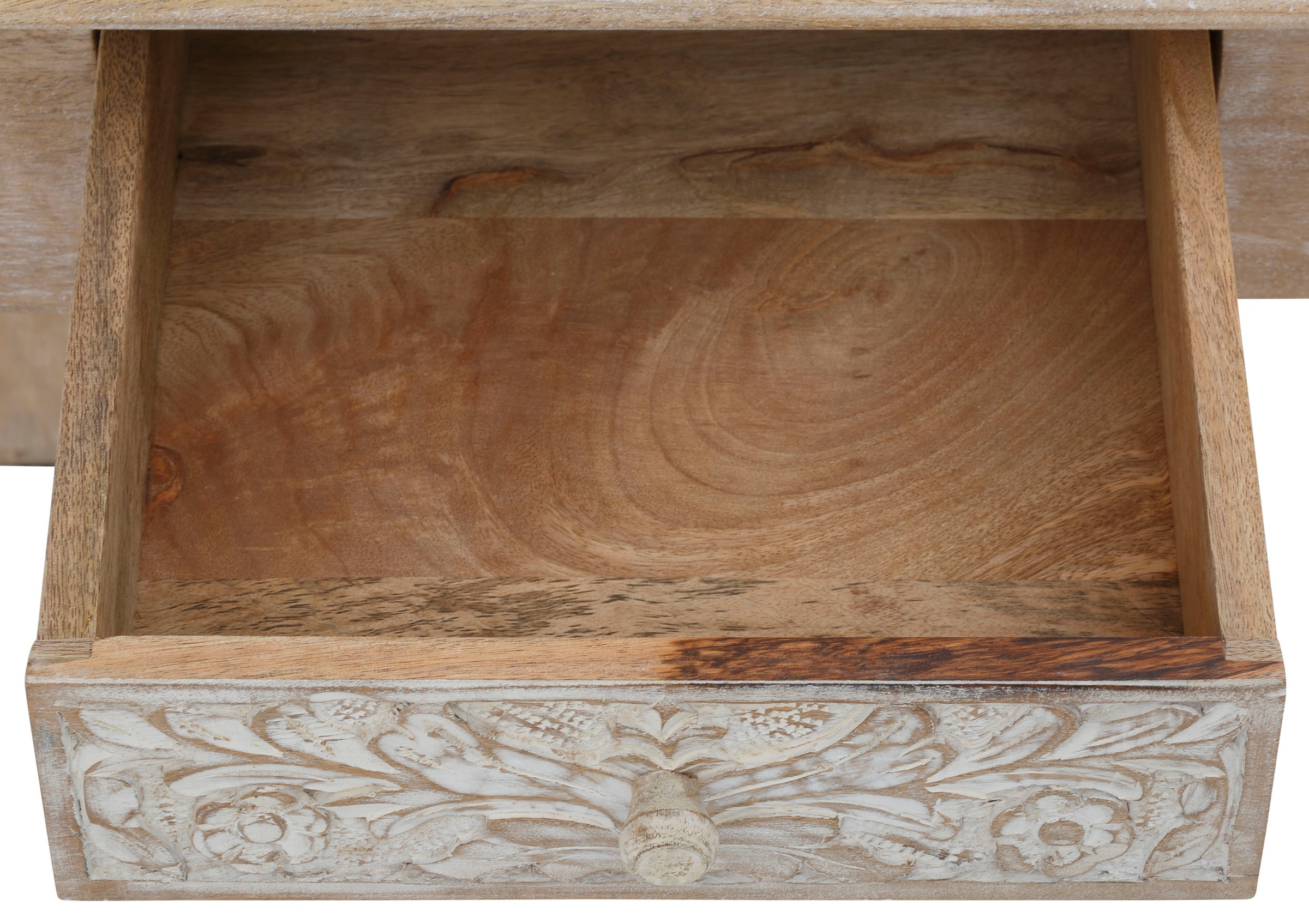 Home affaire Schreibtisch »Lavin« Mangoholz, mit dekorativen Schnitzereien, Handgefertigt, Breite 111 cm