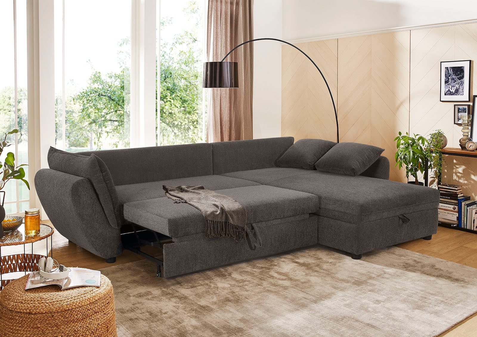 Jockenhöfer Gruppe Canapé d'angle »Jerez L-Form« mit Bett-und Relaxfunktion,Stauraum/Bettkasten,Wellenfederung,Ottomane