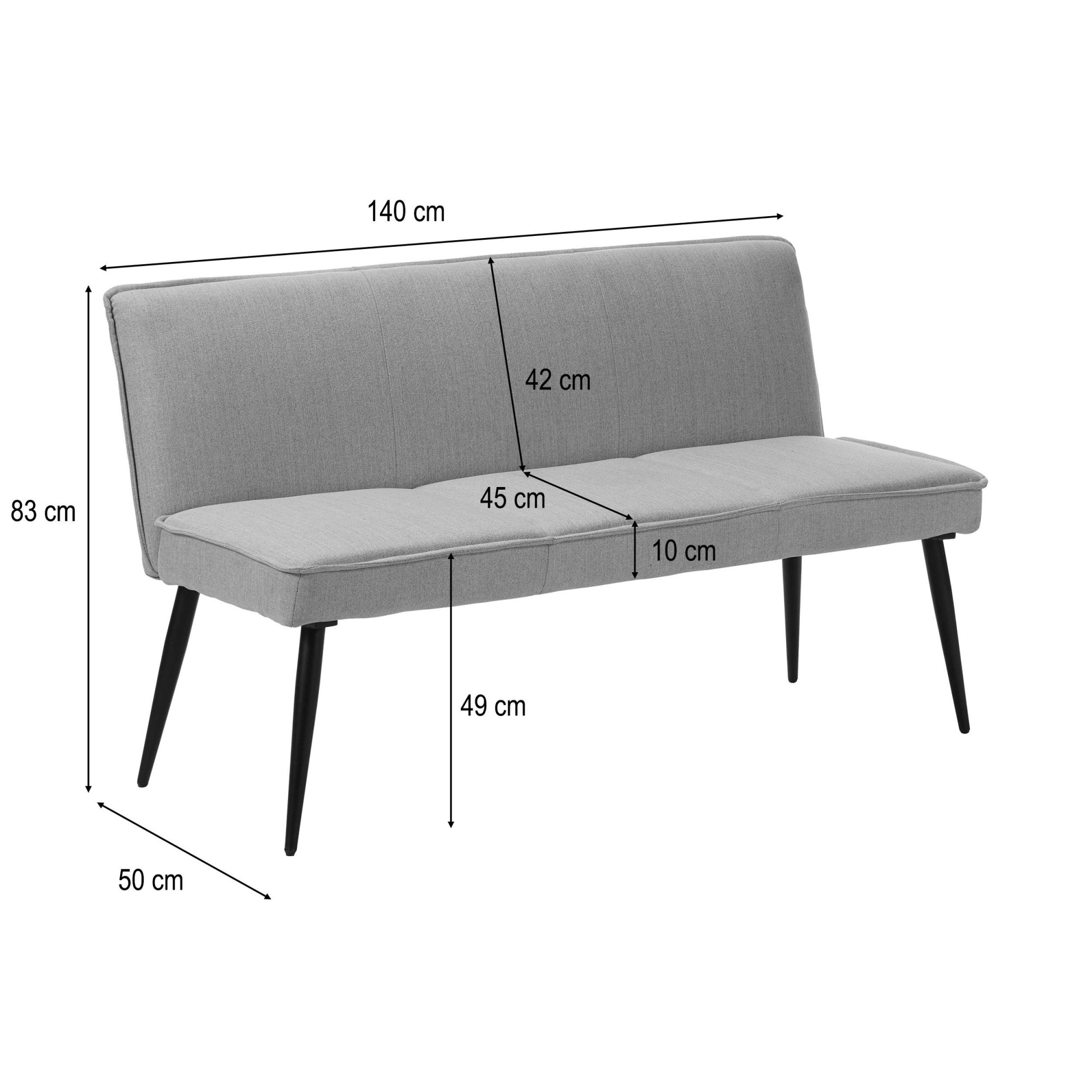 GOODproduct Banc de salle à manger »Ianna« schwarze Metallbeine, pflegeleichtem Webstoff Bezug, Breite 140 cm