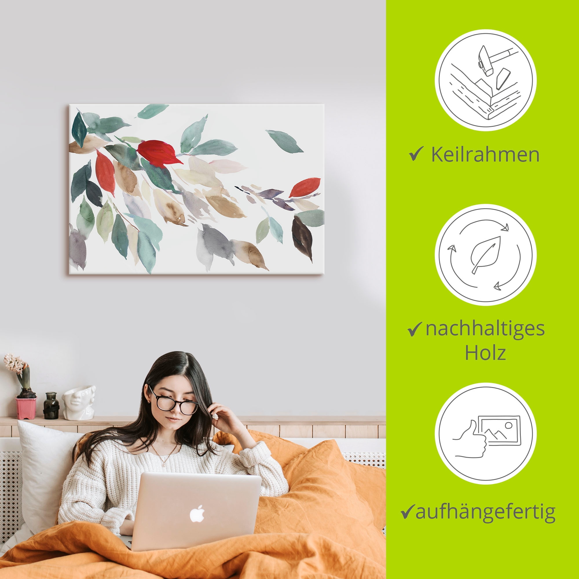 Artland Tableau sur toile »Herbstfarbene Blätter III« 1 cuis tlg. auf Holzrahmen gespannt