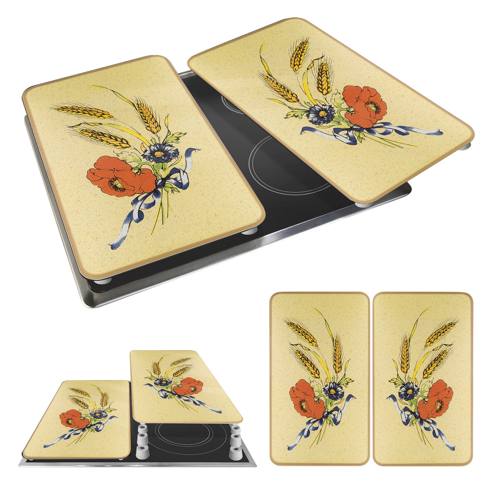 WENKO Herd-Abdeckplatte »Universal Modell Kornblumen« Herdabdeckung für alle Herdarten, kratzfest, mit rutschfesten Füssen