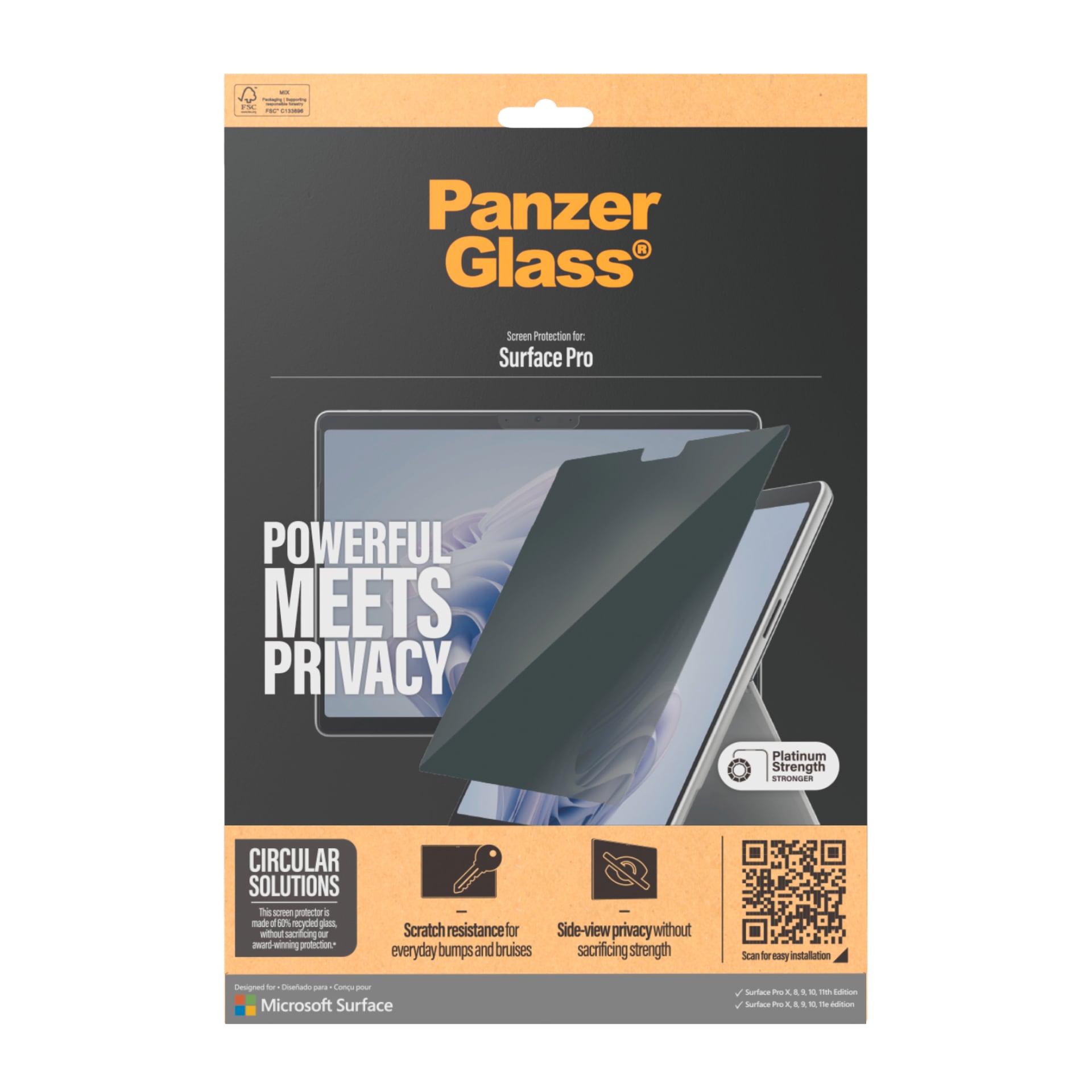 CARE by PanzerGlass Film de protection d'écran »Privacy Filter Screen Protector« für Microsoft Surface Pro X;Microsoft Surface Pro 8/9/10/11 Displayschutz, Schutzfolie, Blickschutz, kratz- & stossfest