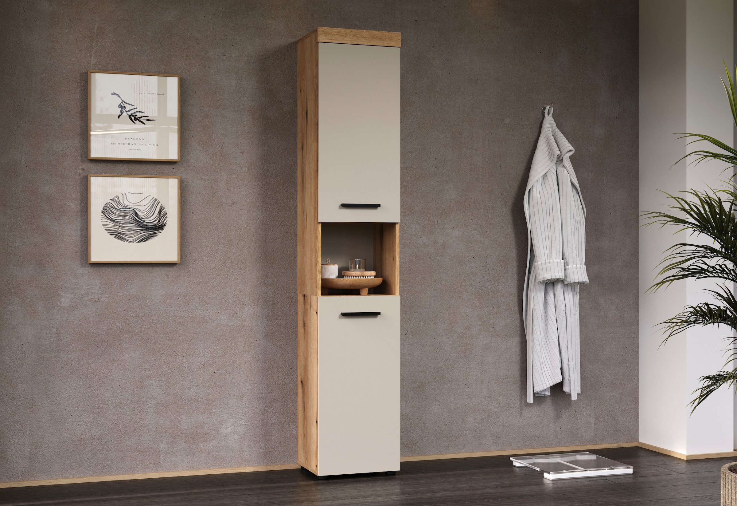 welltime Armoire haute »Isera« 1 cuis tlg. Badschrank mit 2 Türen und 1 offenem Fach  – (B/T/H) 36 /31/184 cm
