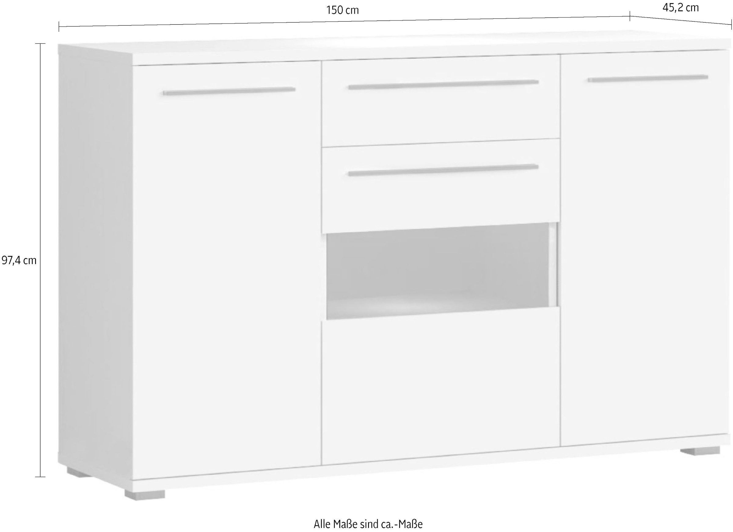 PLACES OF STYLE Kommode »Piano« (H/B/T): 97,4/150/45,2cm,  UV lackiert, Soft-Close Funktion