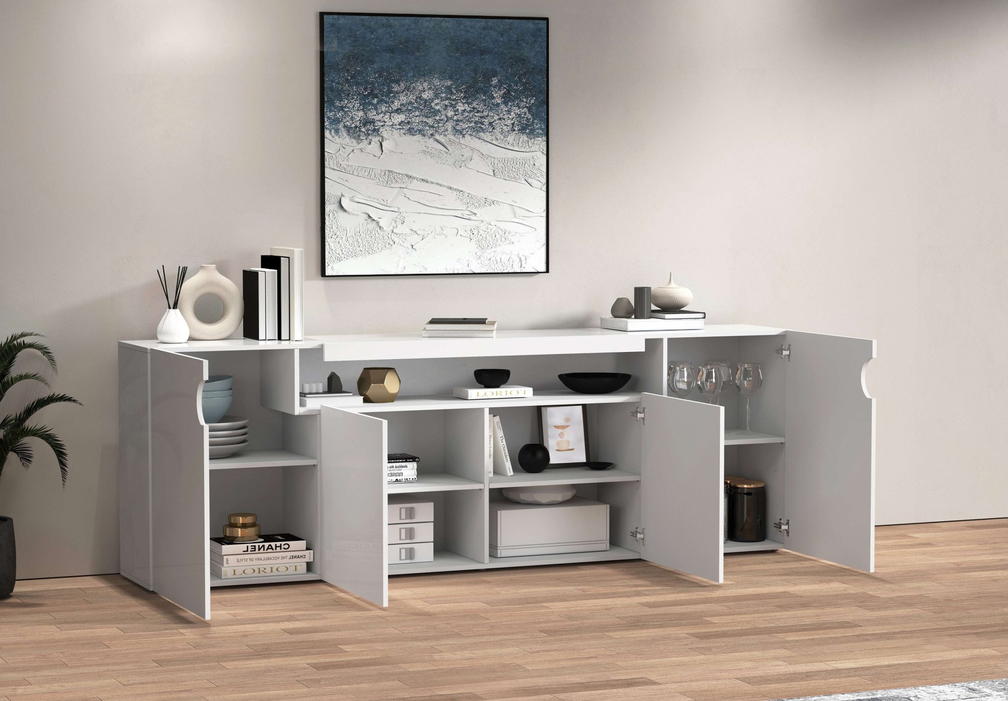 GOODproduct Sideboard »Sideboard REAL, Kommode, Schrank, Kredenz« 1 Stk. tlg. Mit 4 Türen, davon 2 abgerundet, die ein ovales offenes Fach bilden