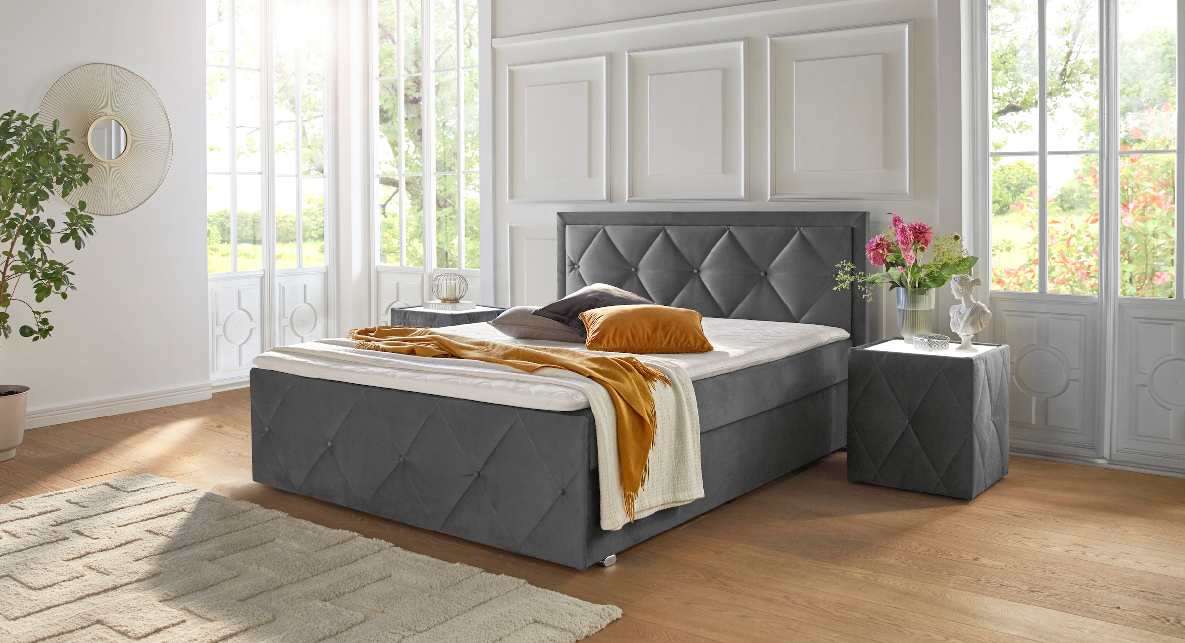 Leonique Lit de boxe »Alfie, Topseller! Inkl. Bettkasten&Topper« Wahlweise mit Knopfsteppung oder Strasssteinen, H2, H3 und H4 wählbar