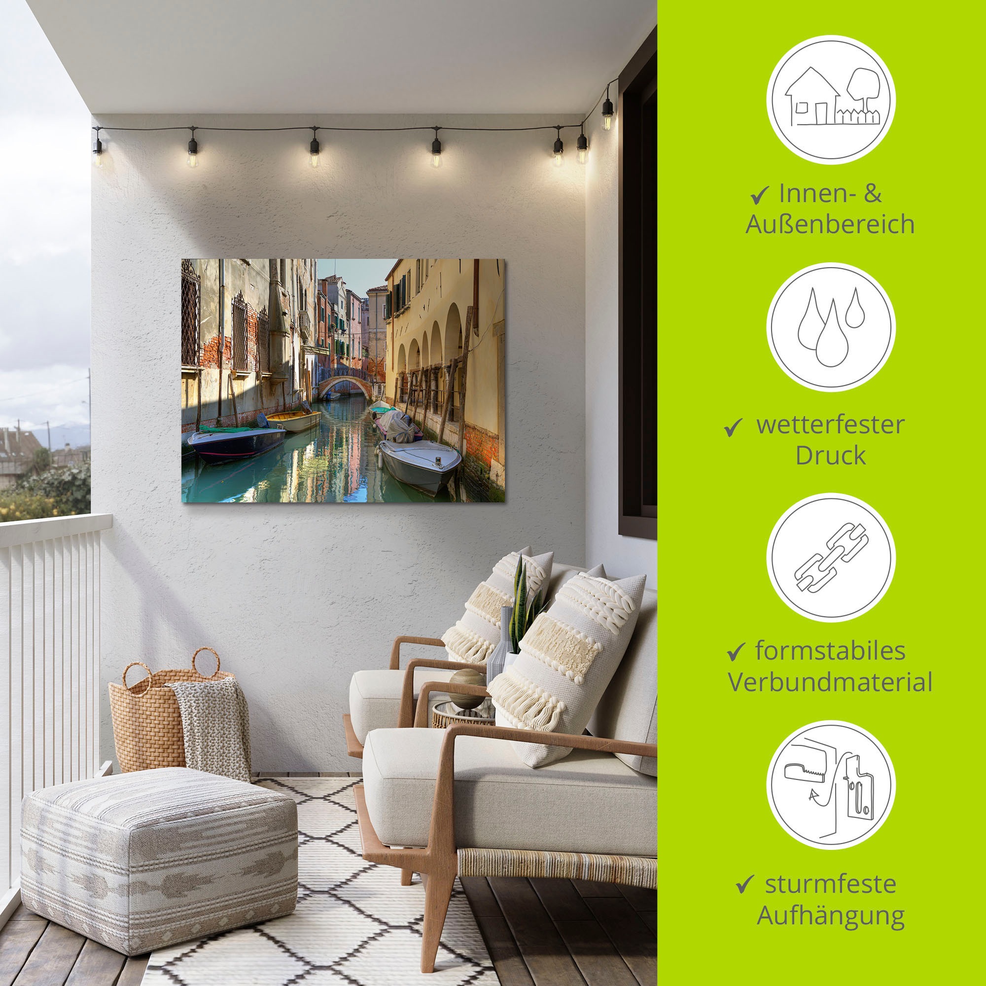 Artland Impression alu-dibond »Boote auf Kanal in Venedig« 1 cuis tlg. für Innen- und Aussenbereich geeignet, Outdoorbild