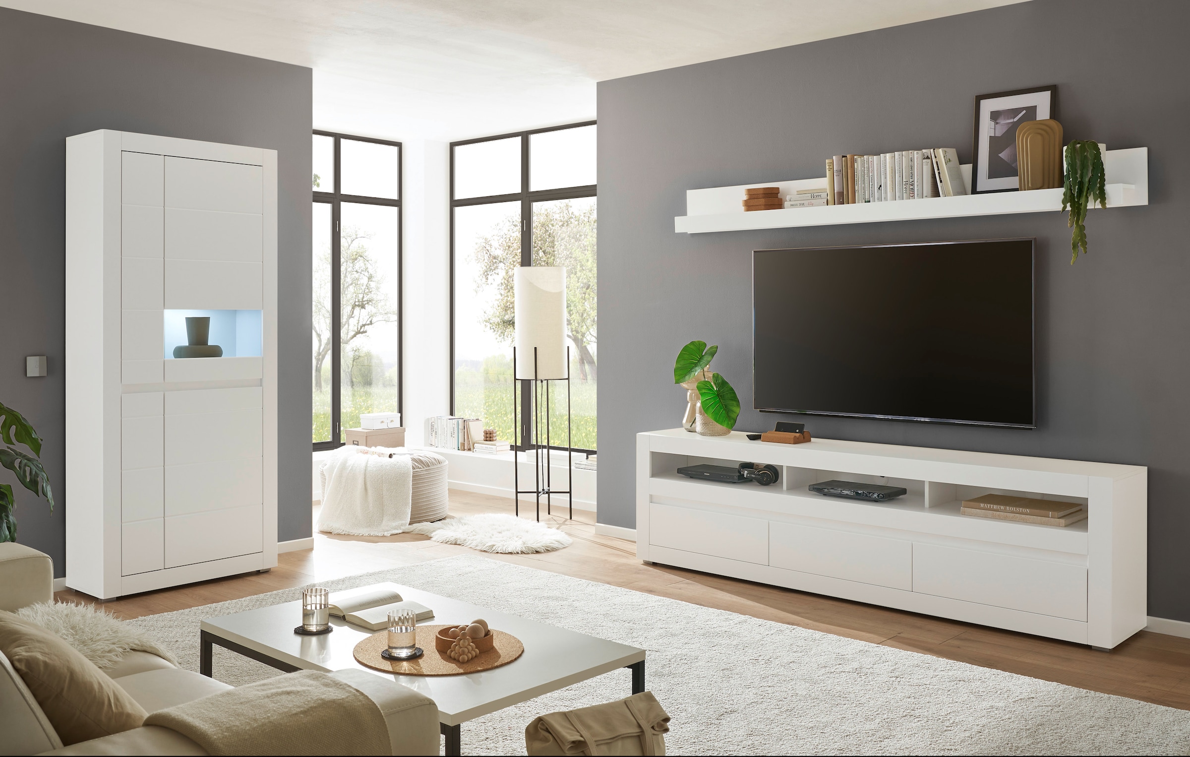 Home affaire Meuble mural »Anbauwand in Weiss Matt, Wohnzimmer-Set mit austauschbarer Blende« Set, 3 cuis tlg.