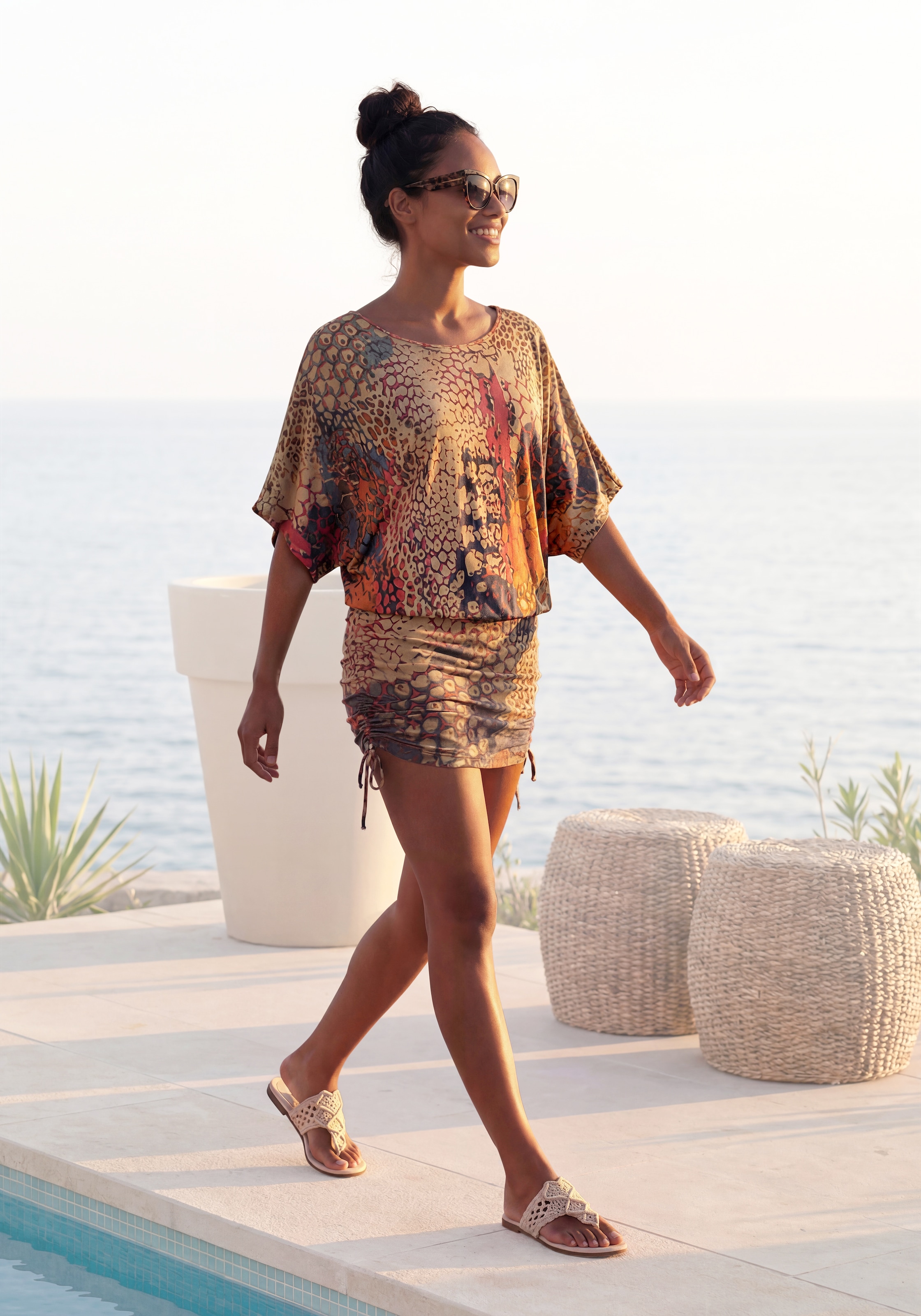 Buffalo Longshirt mit Echsenprint, elastisches Strandkleid, Sommerkleid