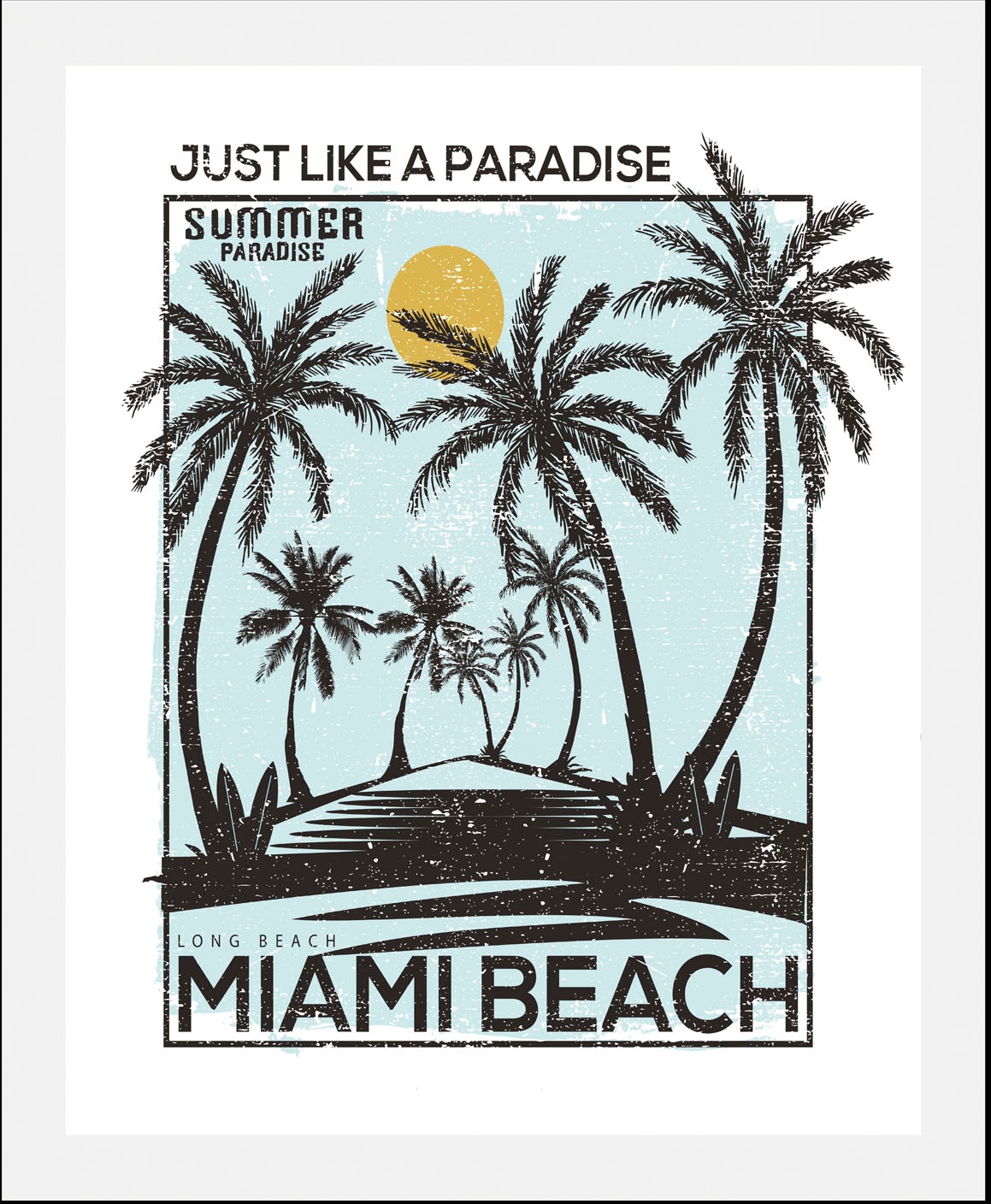 queence Bild »Miami Beach« Himmel | Palmen | Schriftzug | Sprüche & Texte 1 Stk. tlg. gerahmt