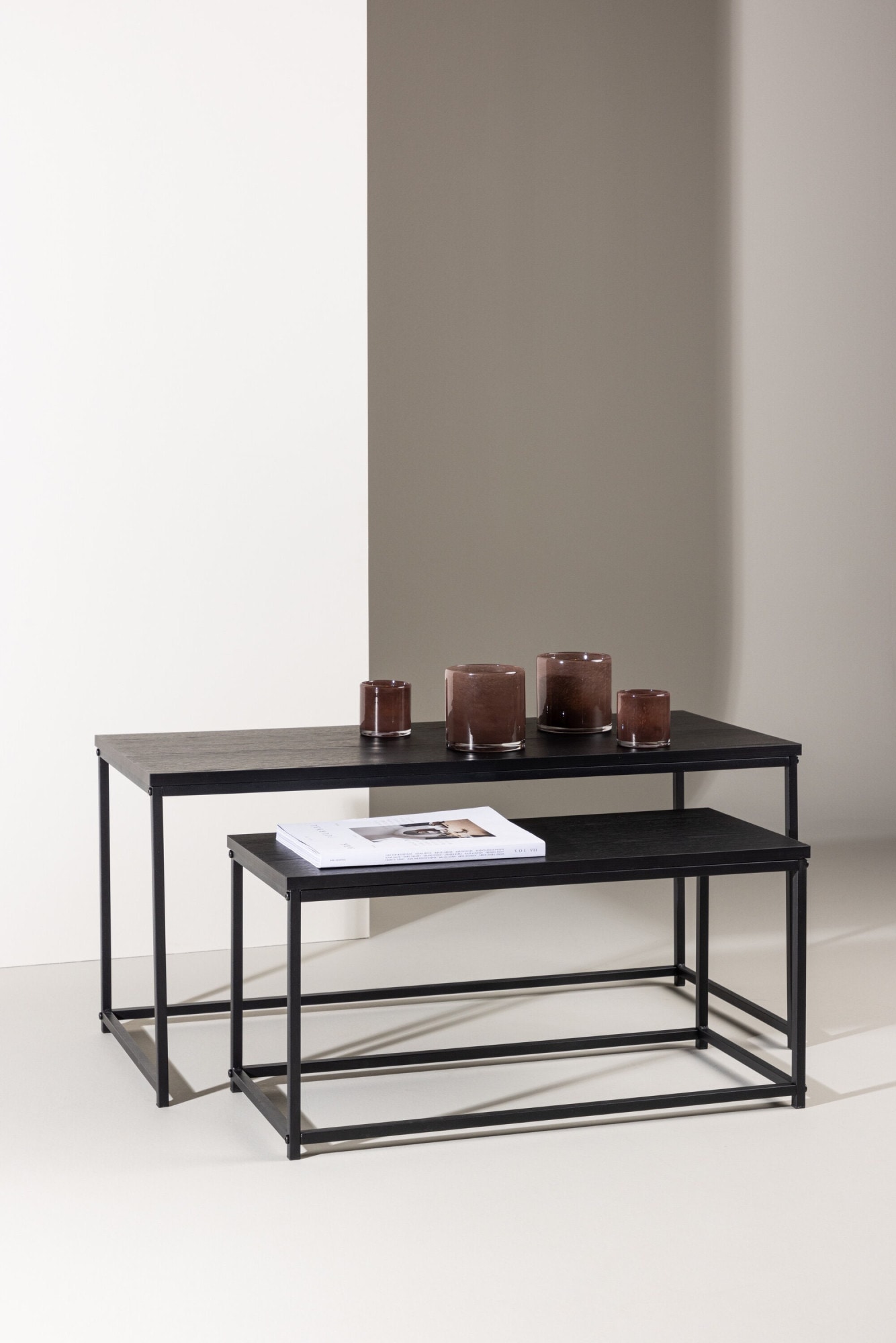 Venture Home Table basse »Staal, 2-tlg Couchtisch-Set 100 × 43 cm in Schwarz, kombinierbar« Ensemble, 2 cuis tlg. ensemble table basse, MDF, pieds en acier, noir, rectangulaire, flexible