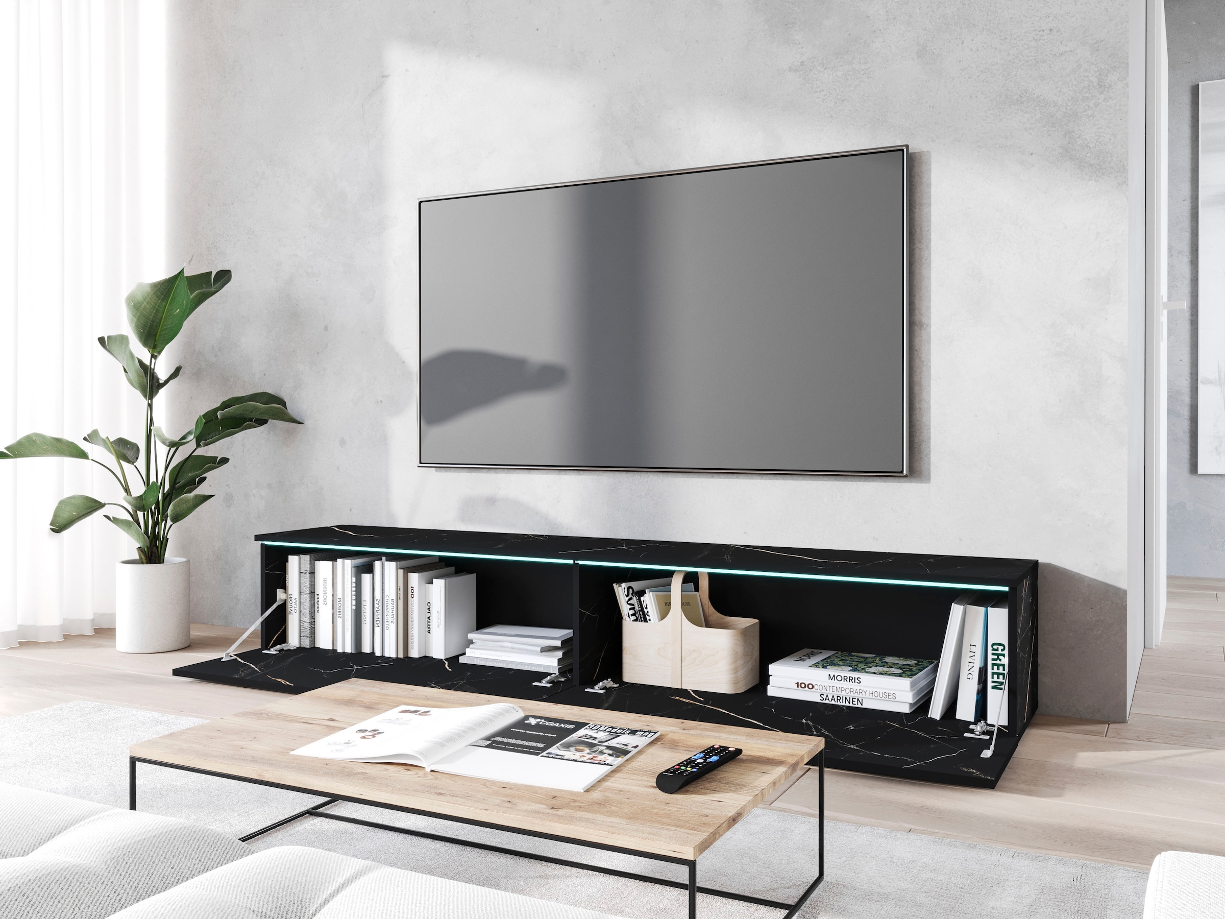Home affaire Lowboard »LOWBOARD VERA, wahlweise mit oder ohne Beleuchtung« Modernes griffloses TV-Board, 180 cm TV-Schrank, stehend und hängend