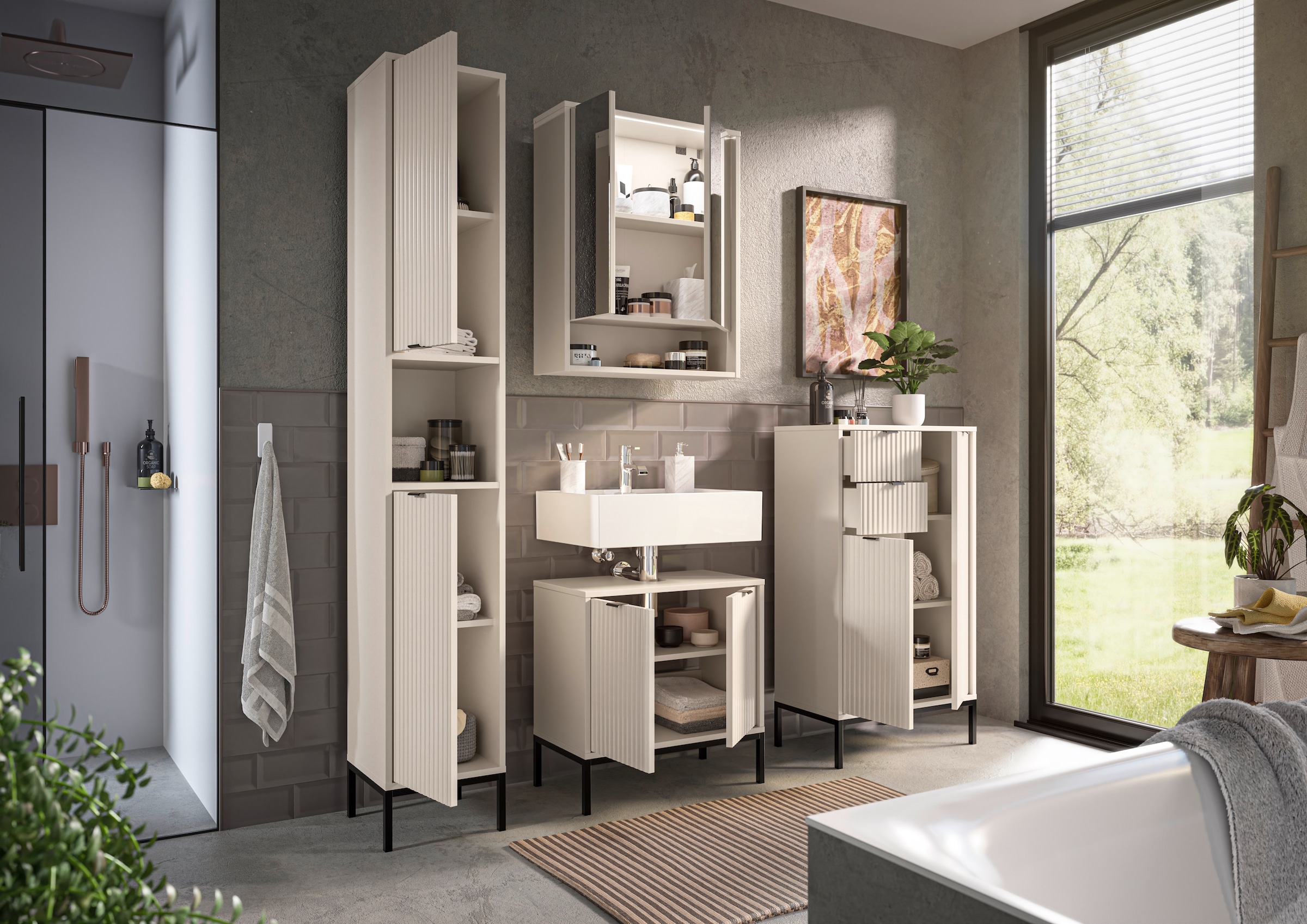 BASIC by Balculina Midischrank »Lucera Midischrank, Badezimmerschrank BxHxT 60x106x32« 1 Stk. tlg. Breite 60 cm, Tür L/R montierbar