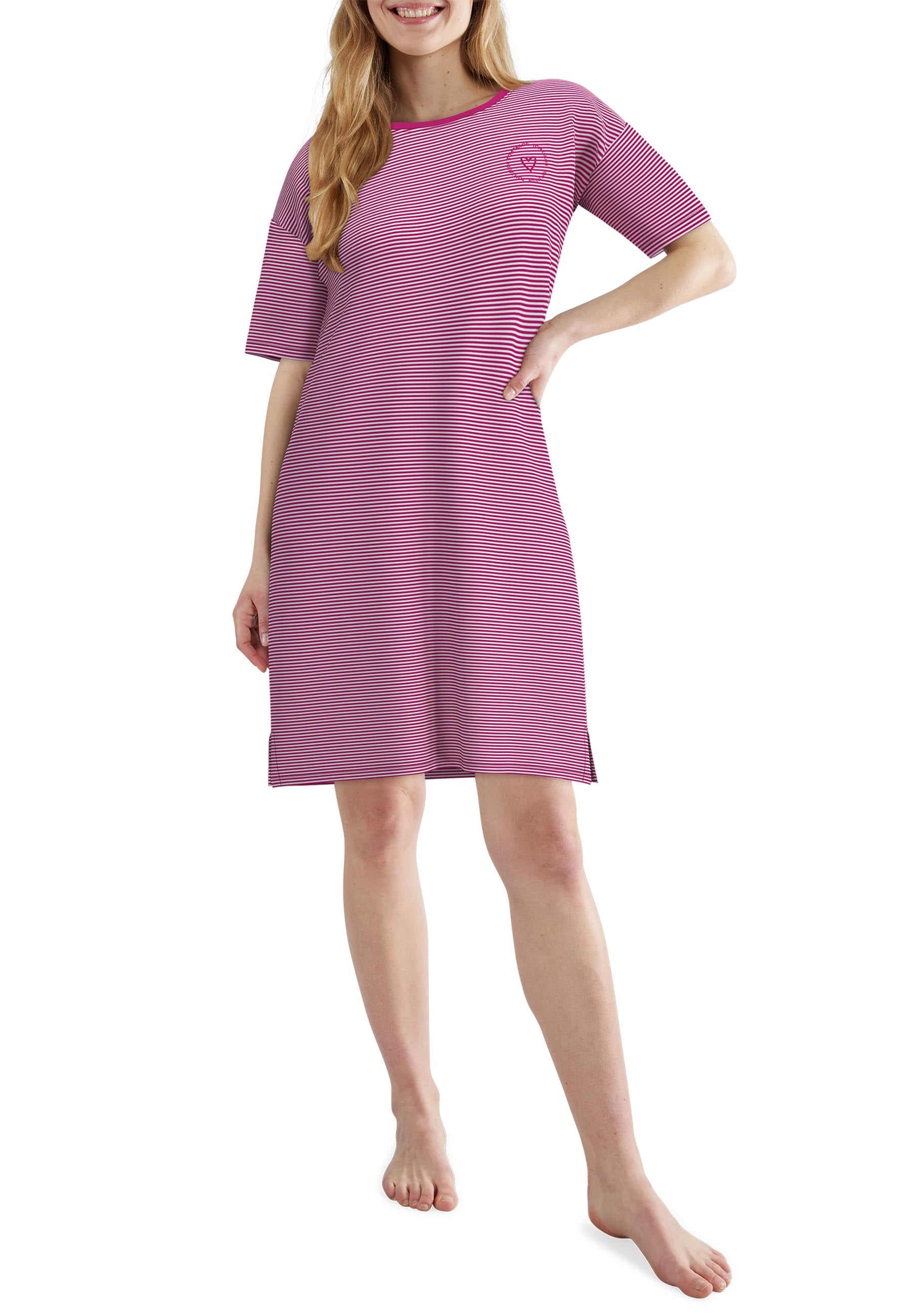 TOM TAILOR Chemise de nuit rayé, longueur genoux, manches mi-longues, col rond, mélange coton