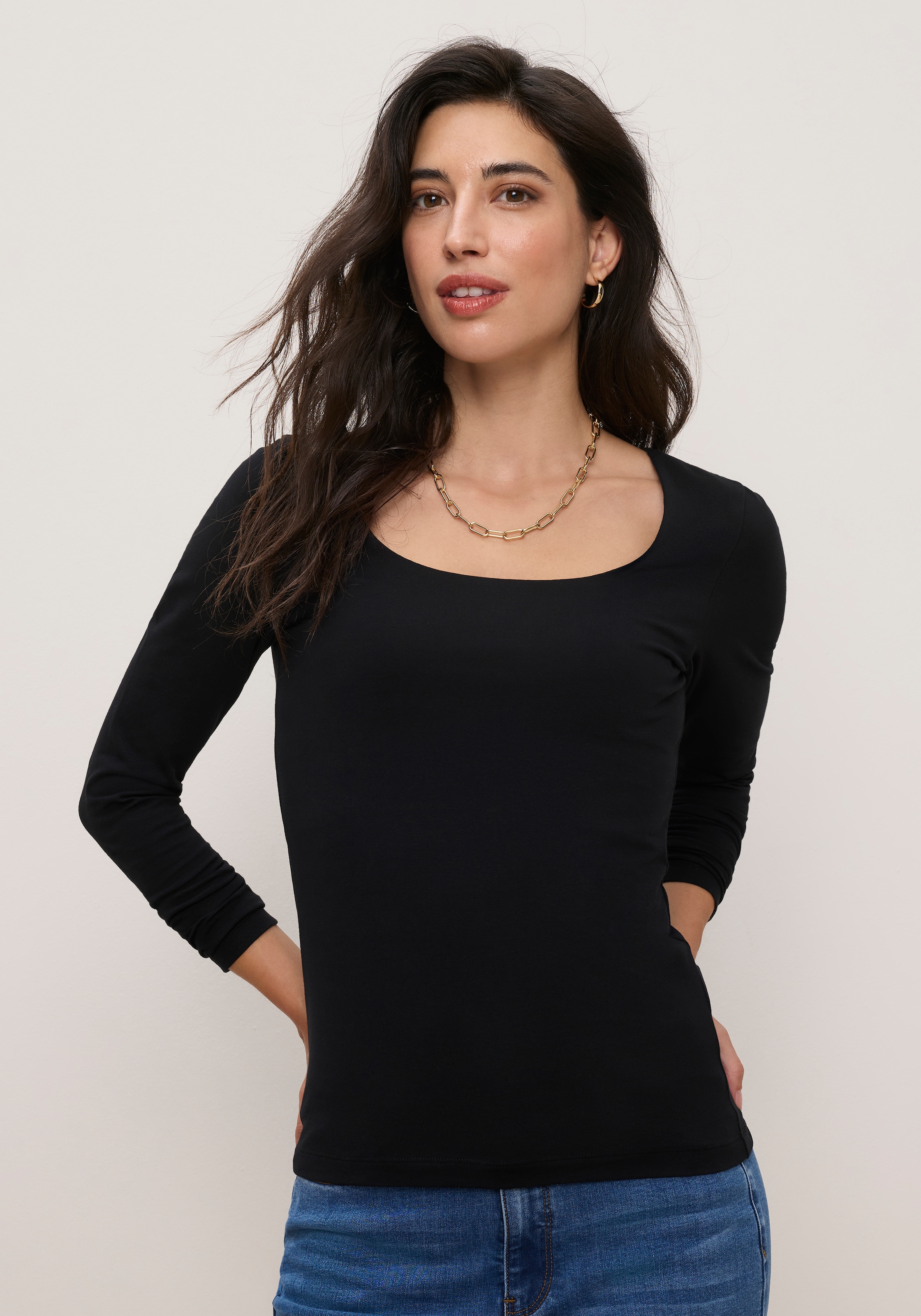 Tamaris T-shirt à manches longues »im Doppelpack, aus elastischer Baumwollqualität« Paquet, 2,  coupe très ajustée, forme longueur hanches