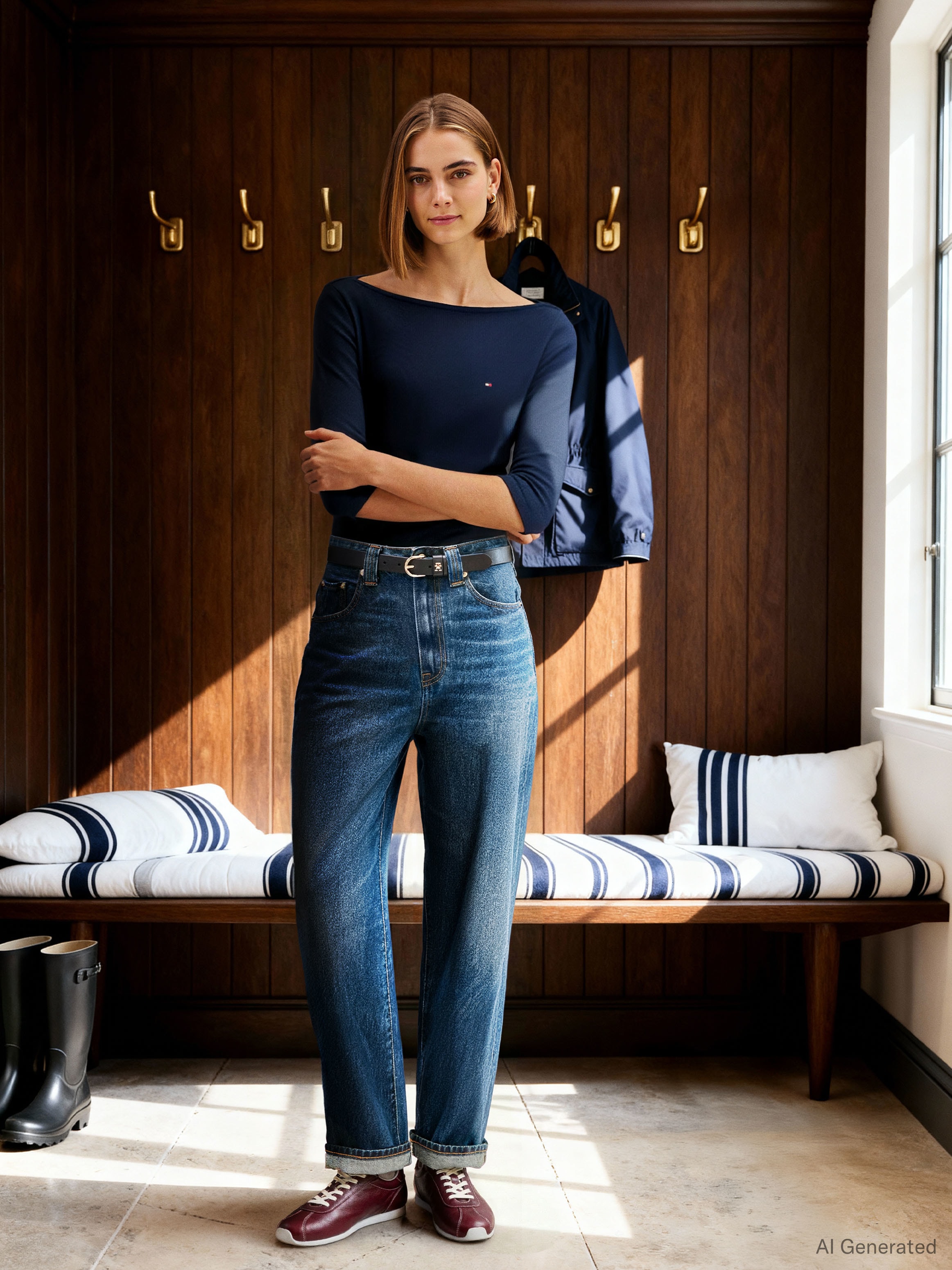 Tommy Hilfiger T-shirt à manches 3/4 »NEW CODY BOAT-NECK« coton, encolure bateau, coupe slim