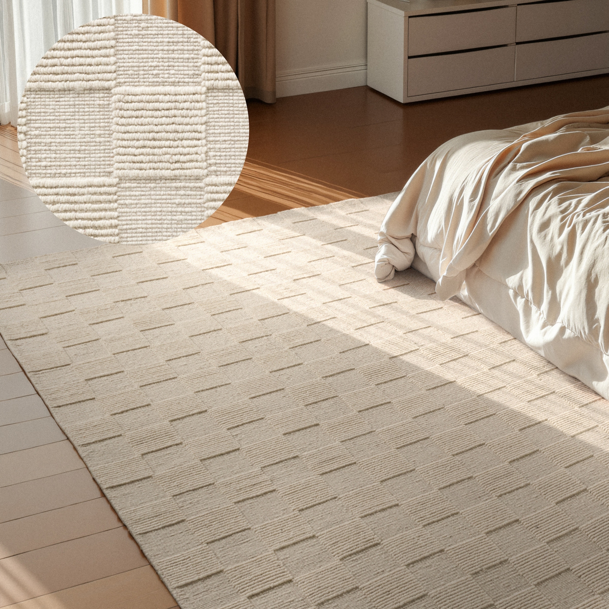 Villeroy & Boch Wollteppich »Scala« rechteckig 10 mm Höhe Handgewebt, Wolle, Kariert, Natur, 3D-Struktur, Karo, Wohnzimmer