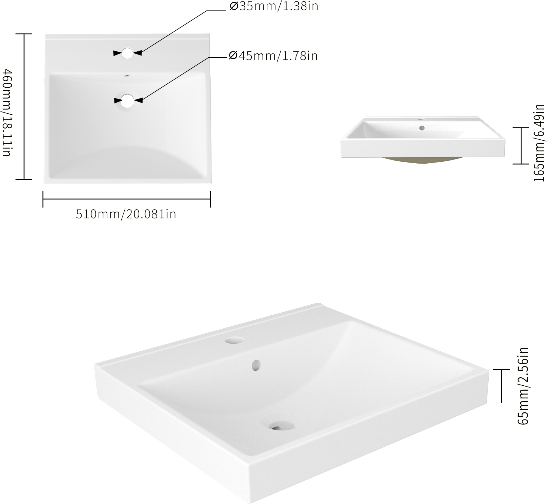 welltime Vasque à encastrer »Trento Deluxe« Disponible avec nano glaçure en 51, 61, 81, 101 et 121 cm.