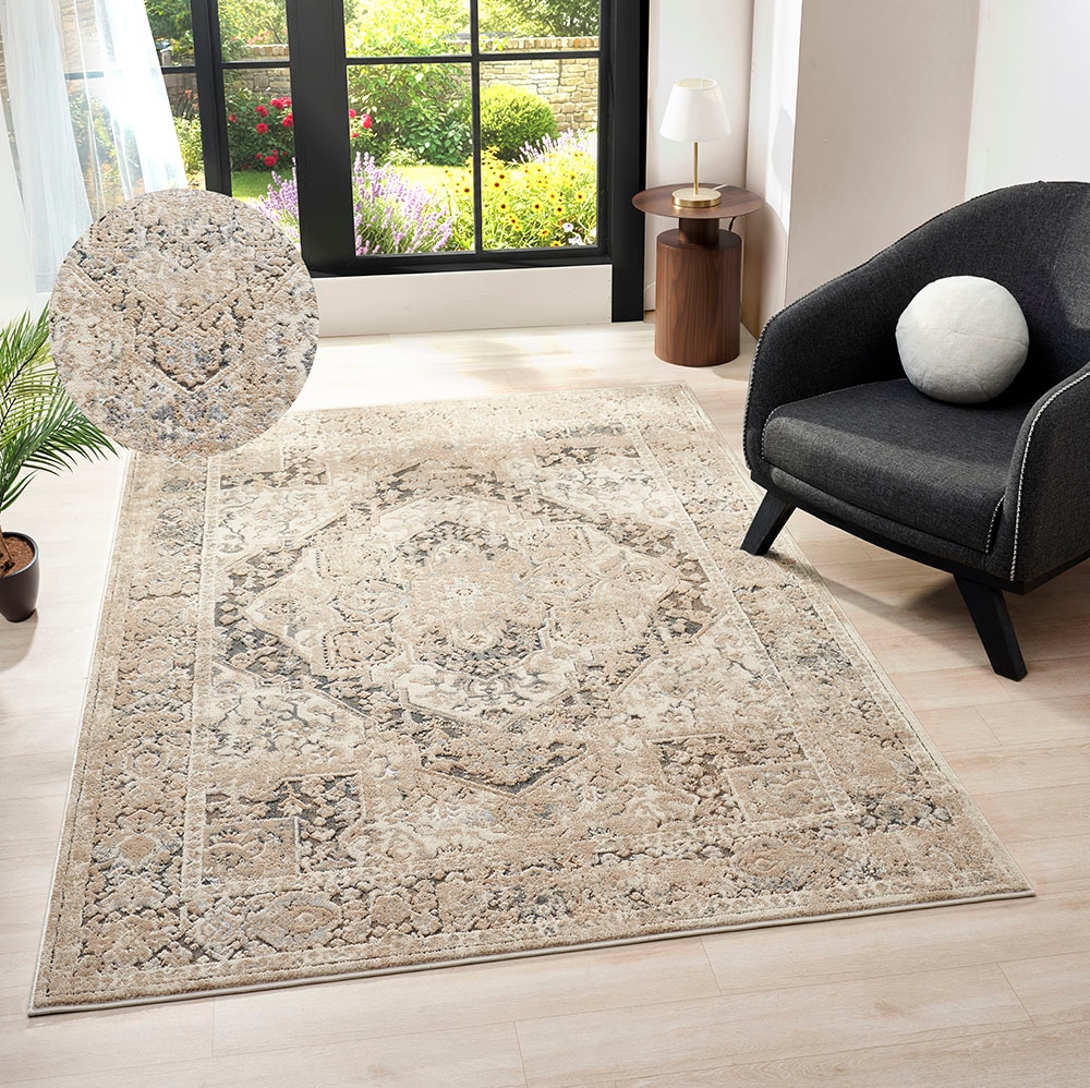 GOODproduct Tapis »Kylan, Hoch-Tief-Struktur, dezenter Glanz« Rectangulaire 9 mm Höhe Schrumpf-Garn-Effekt, im Vintage-Look, dichte Qualität, Wohnzimmer