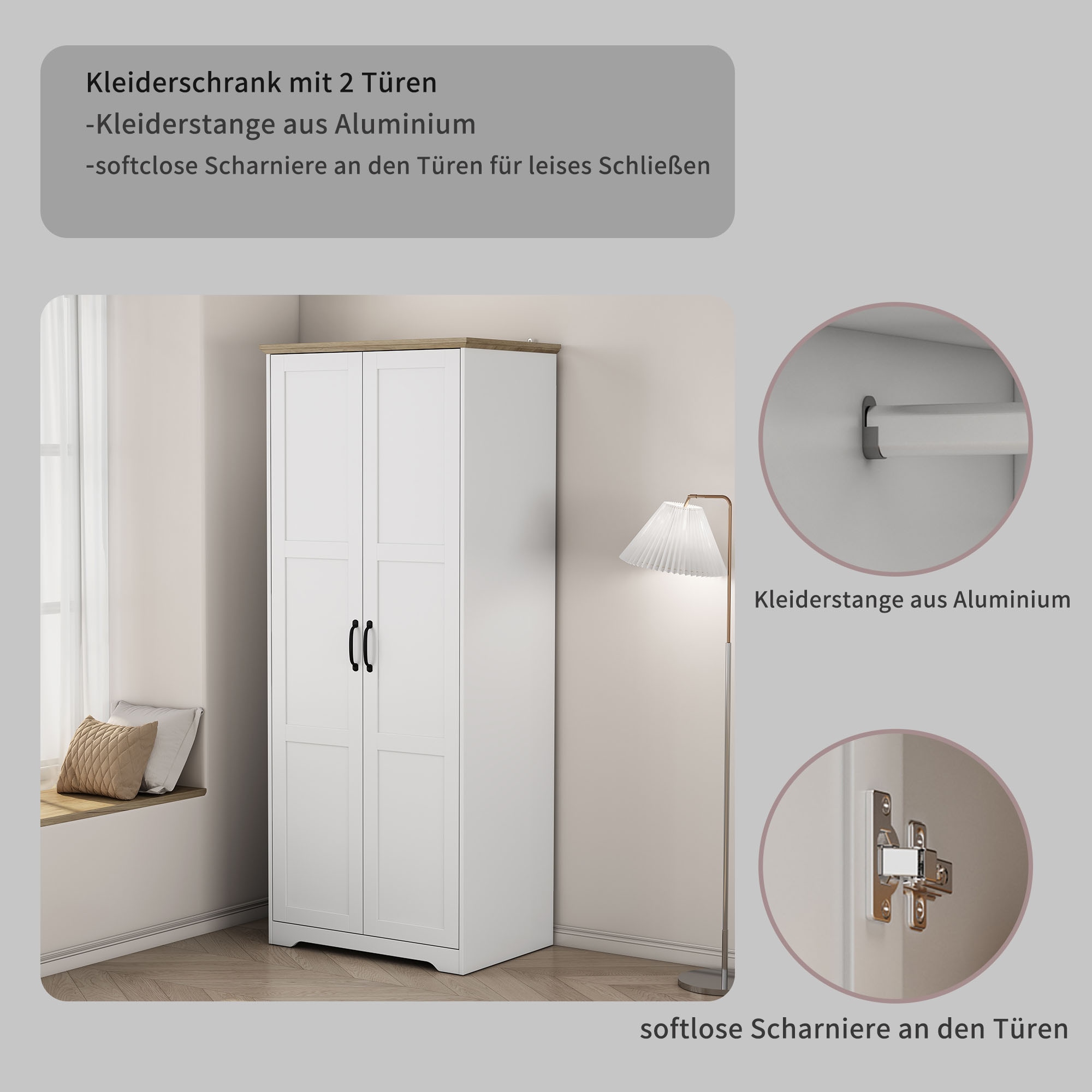GOODproduct Armoires à vêtements »Emmilia Schrank Schlafzimmerschrank im Landhaus Design« Landhaus Schrank mit  2 Türen in Breite 82,7cm, Höhe 2m
