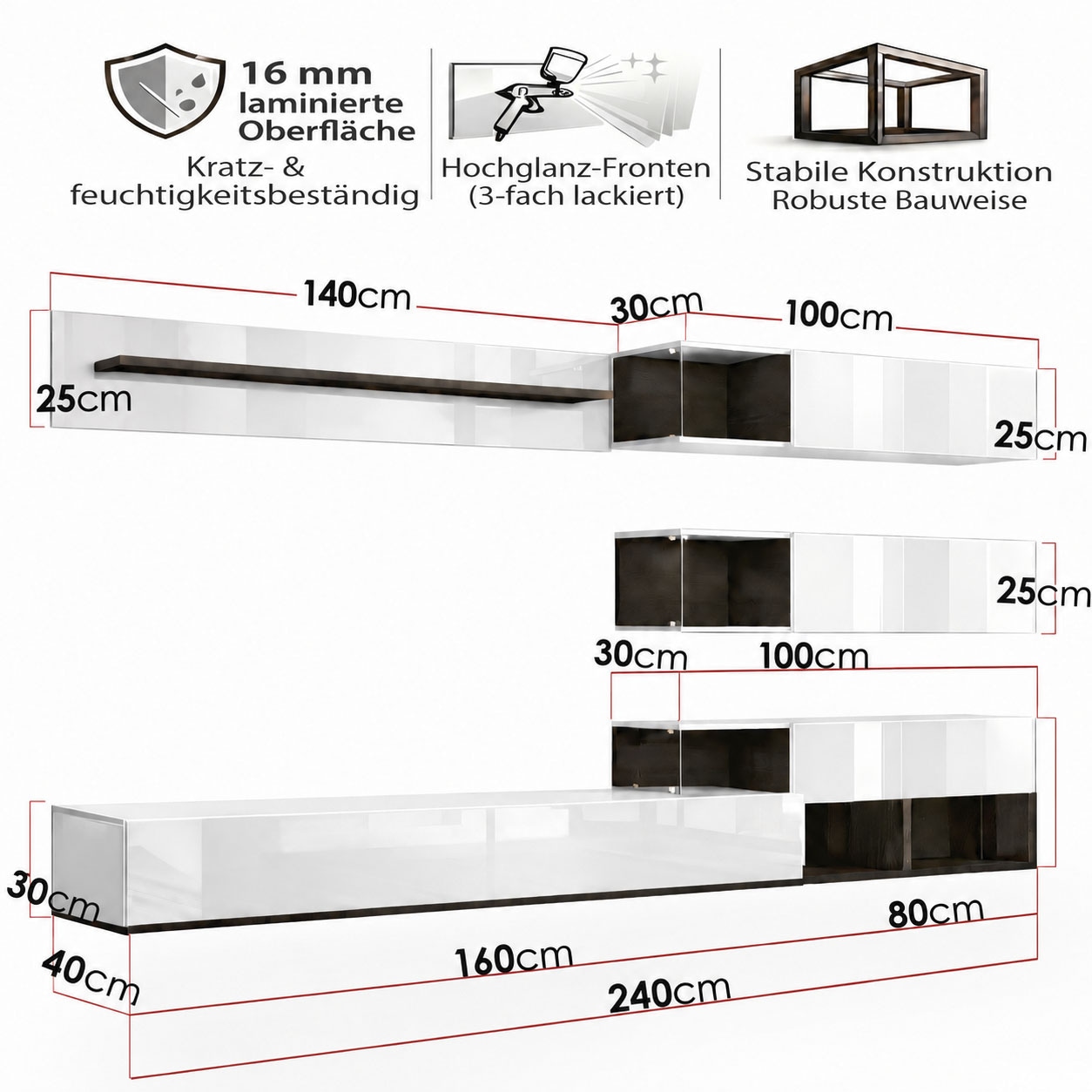 GOODproduct Ensemble de salon »Lego Anbauwand, Wohnkombination, Wohnzimmer-Set« 4 cuis tlg.