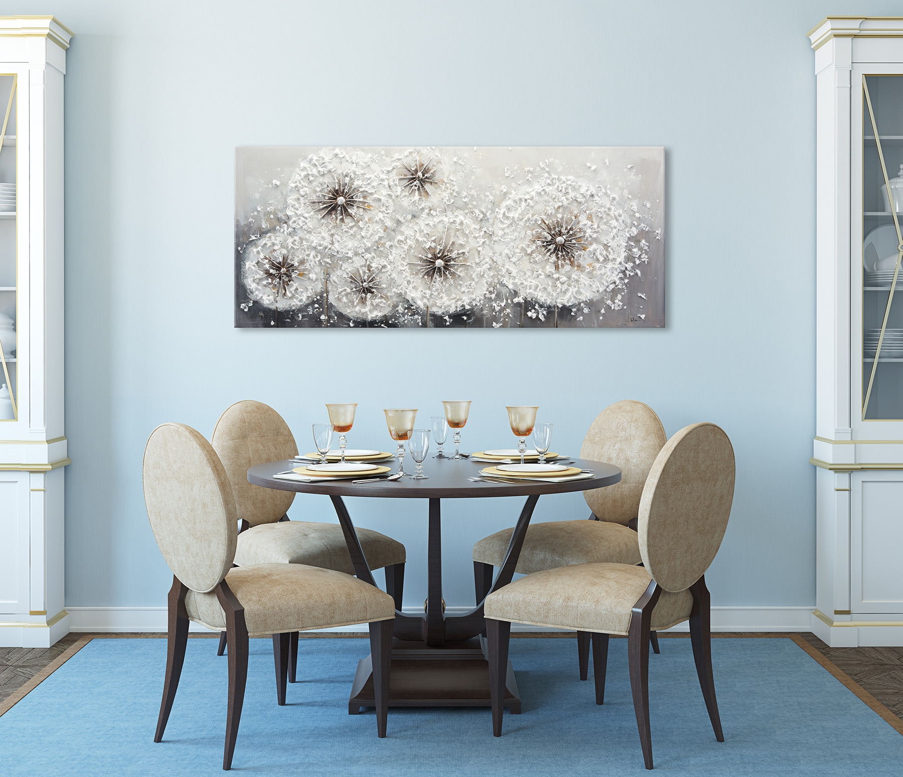 Bönninghoff Peinture à l'huile »handarbeit PUSTEBLUMEN XXL 60x140 cm – Wandbild Kunst Deko« Fleurs | Images de fleurs | Nature 1 cuis tlg. fabriqué à la main, chaque image est unique