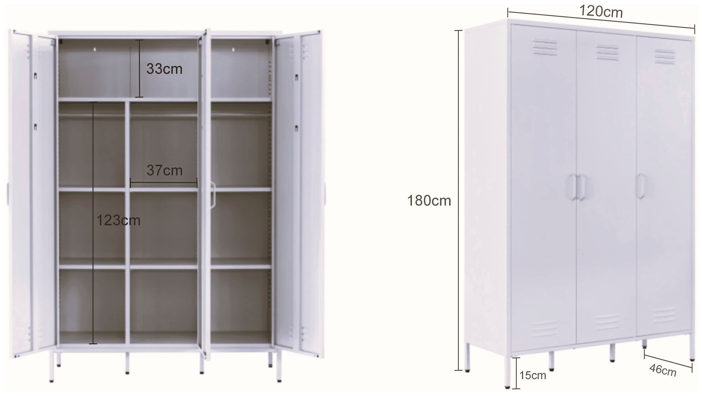 GOODproduct Kleiderschrank »Siena Schrank Spind Metallschrank mit 3 Türen« Ideal für jeden Wohnraum - Trendsetter,  Zeitloser Schlafzimmerschrank Garderobe Multischrank