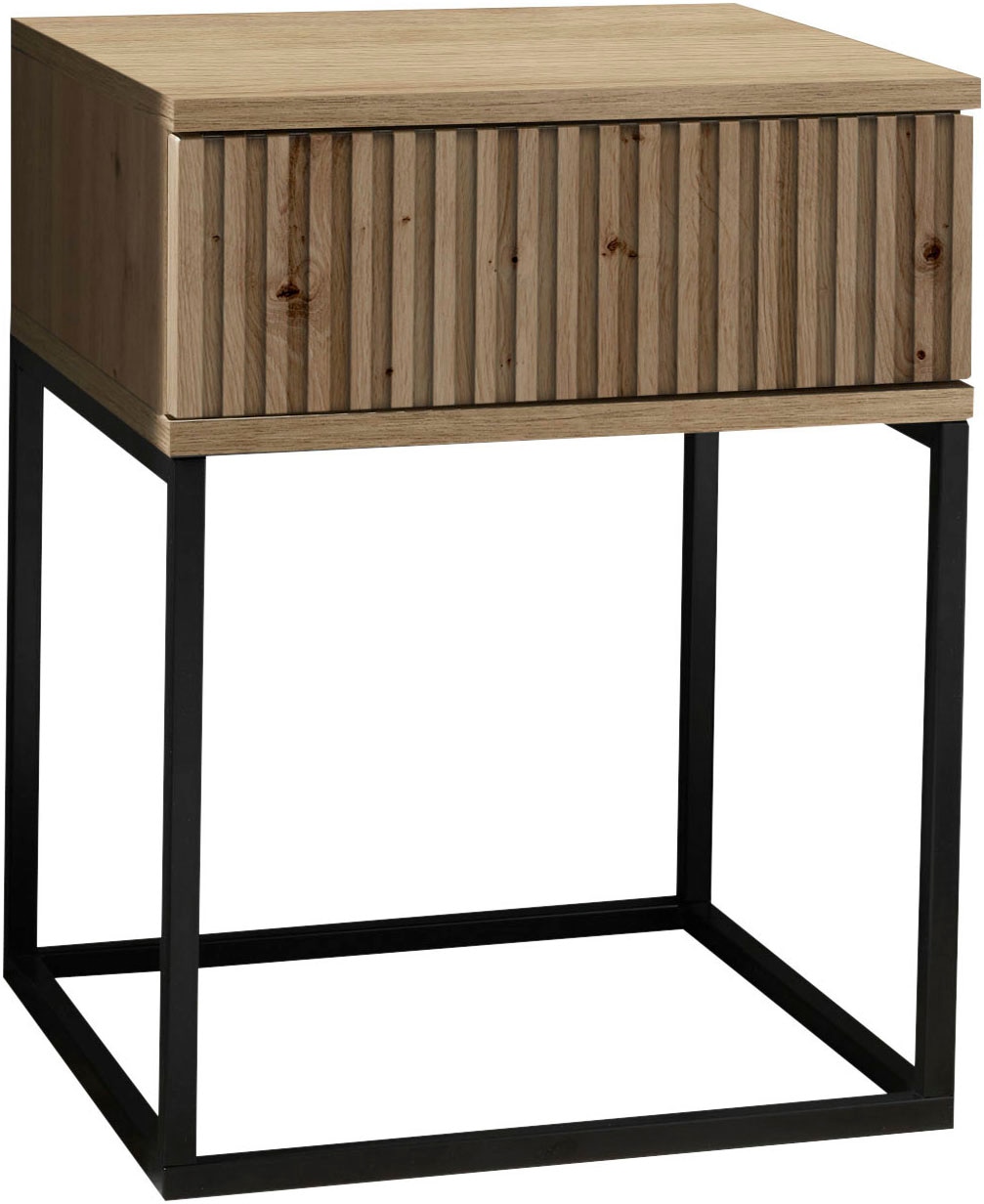 Schlafkontor Table de nuit »Marle Nachtkonsole, Nachtkästchen auf Metall-Fussgestell« Schubkasten in Rillenoptik auf schwarzem Metallgestell