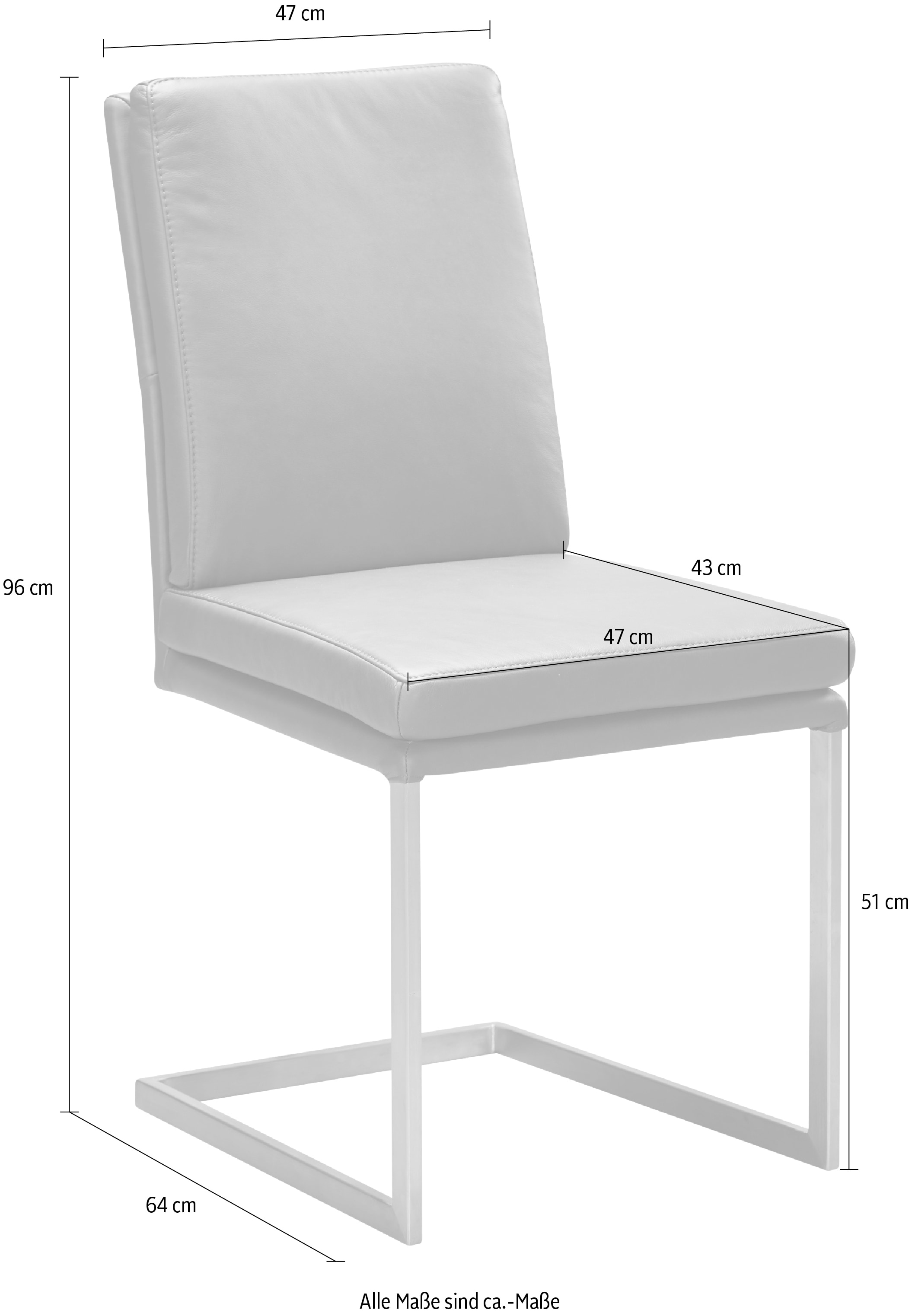 K+W Komfort & Wohnen Chaise de salle à manger »Freischwinger, Lederstuhl« () tube vertical stable, piètement aspect inox ou noir