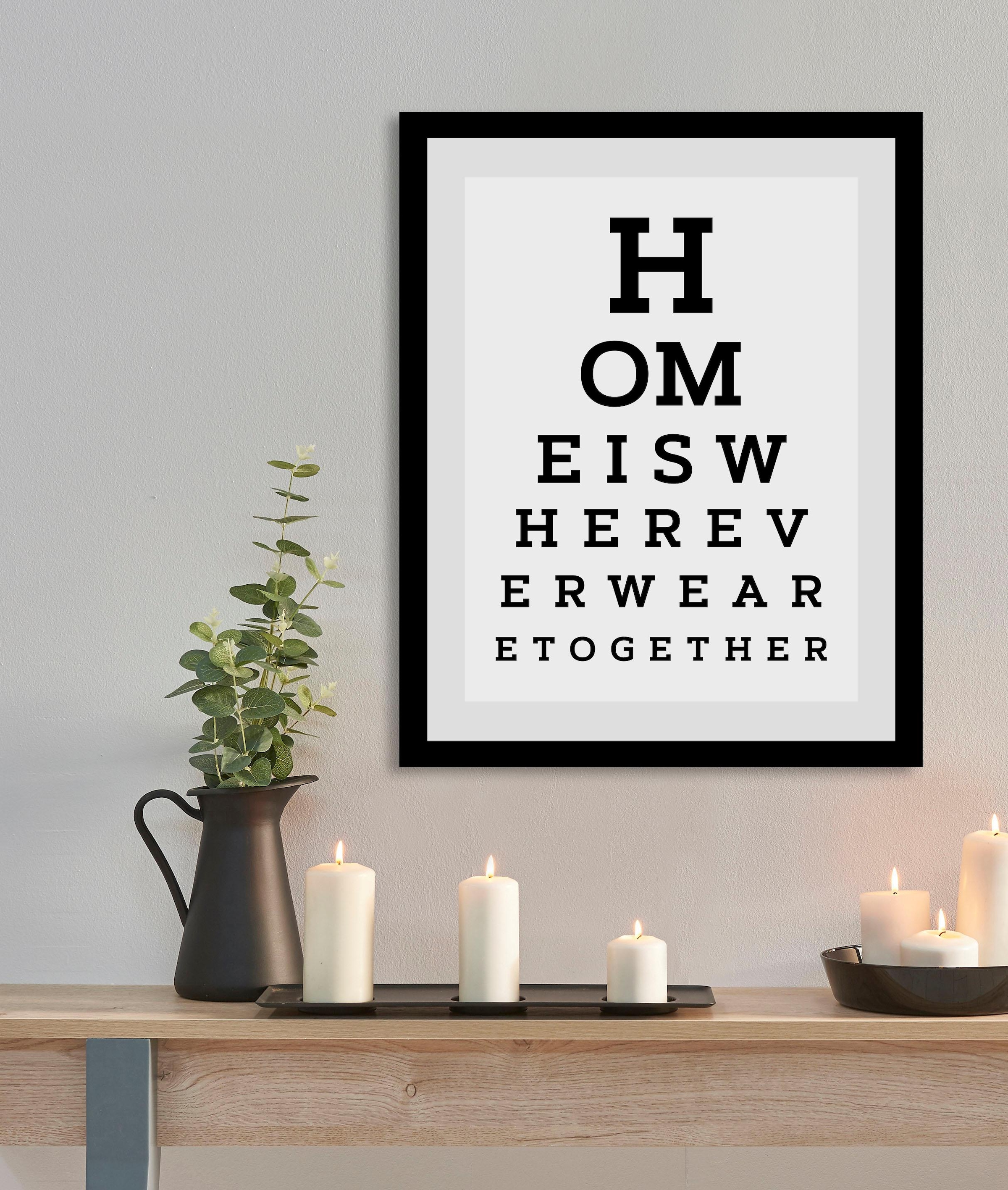 queence Bild »Zuhause« Motivationsbilder | Schriftzug | Schwarz-Weiss | Sprüche & Texte HD Premium Poster-Druck inkl. Holzrahmen