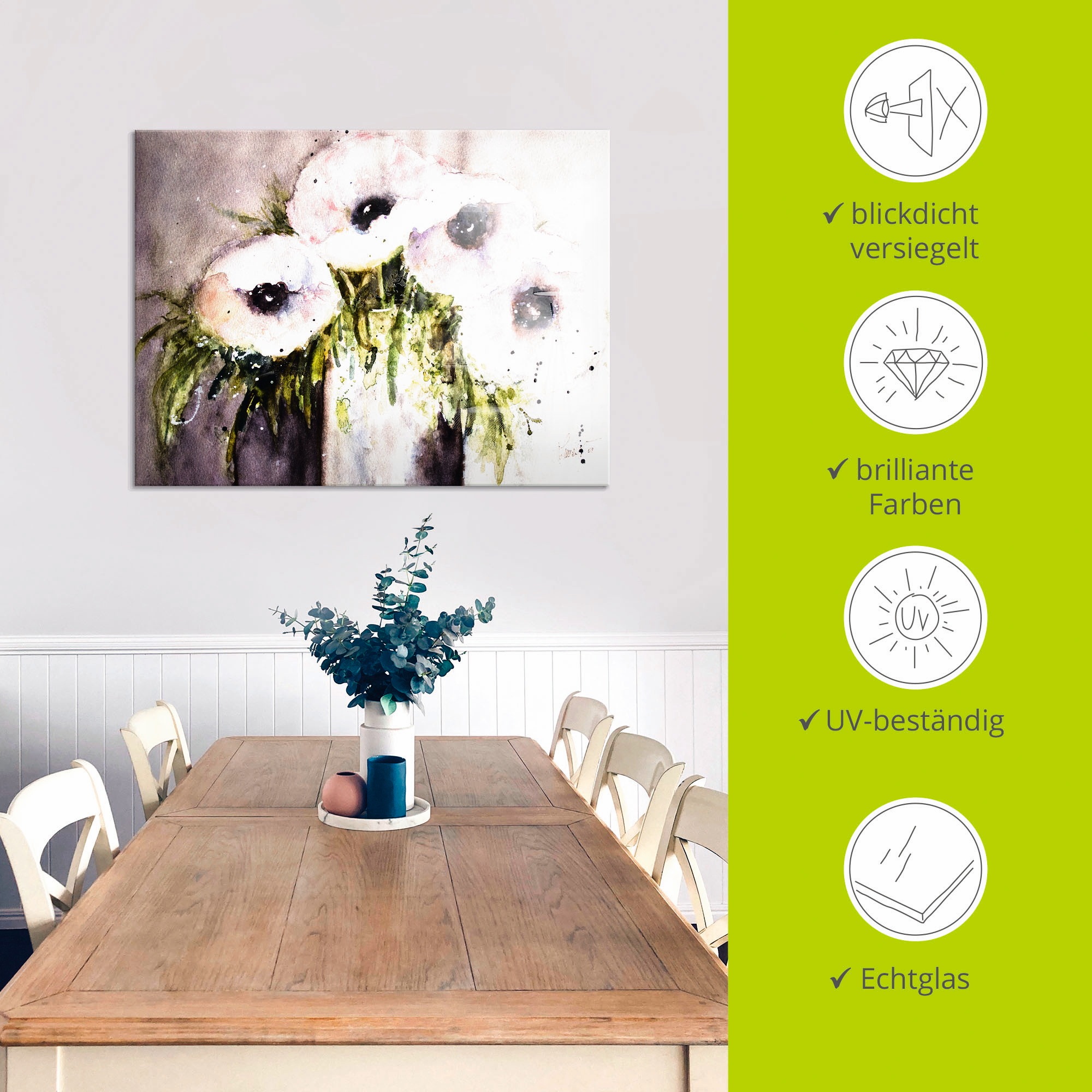 Artland Tableau en verre »Lila Mohn in Vase« 1 cuis tlg. in verschiedenen Grössen