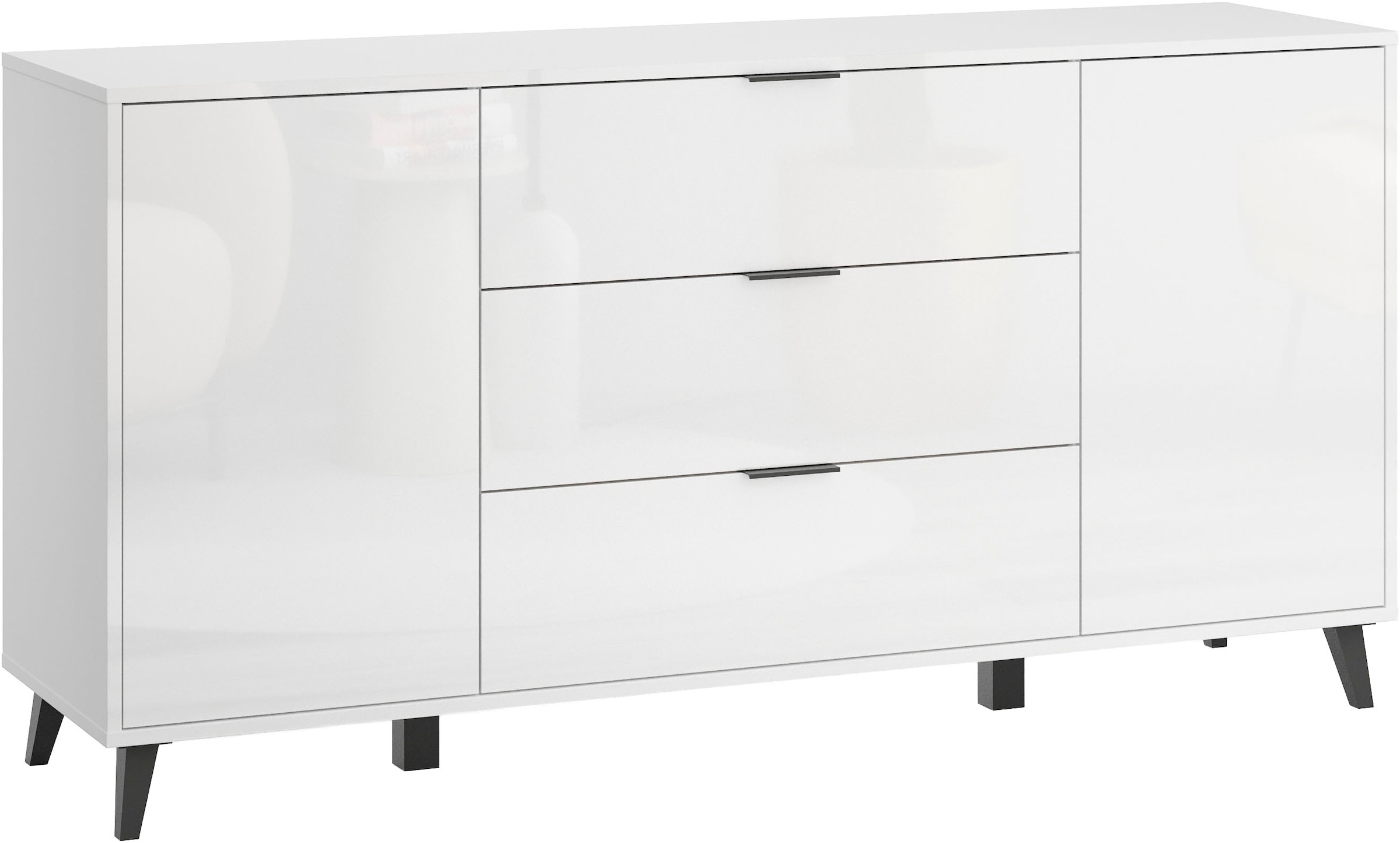 GOODproduct Buffet »Oslo, B/H/T: 150/76/39,5 cm« 3 tiroirs, 2 portes avec ouverture par pression, poignées en métal noires