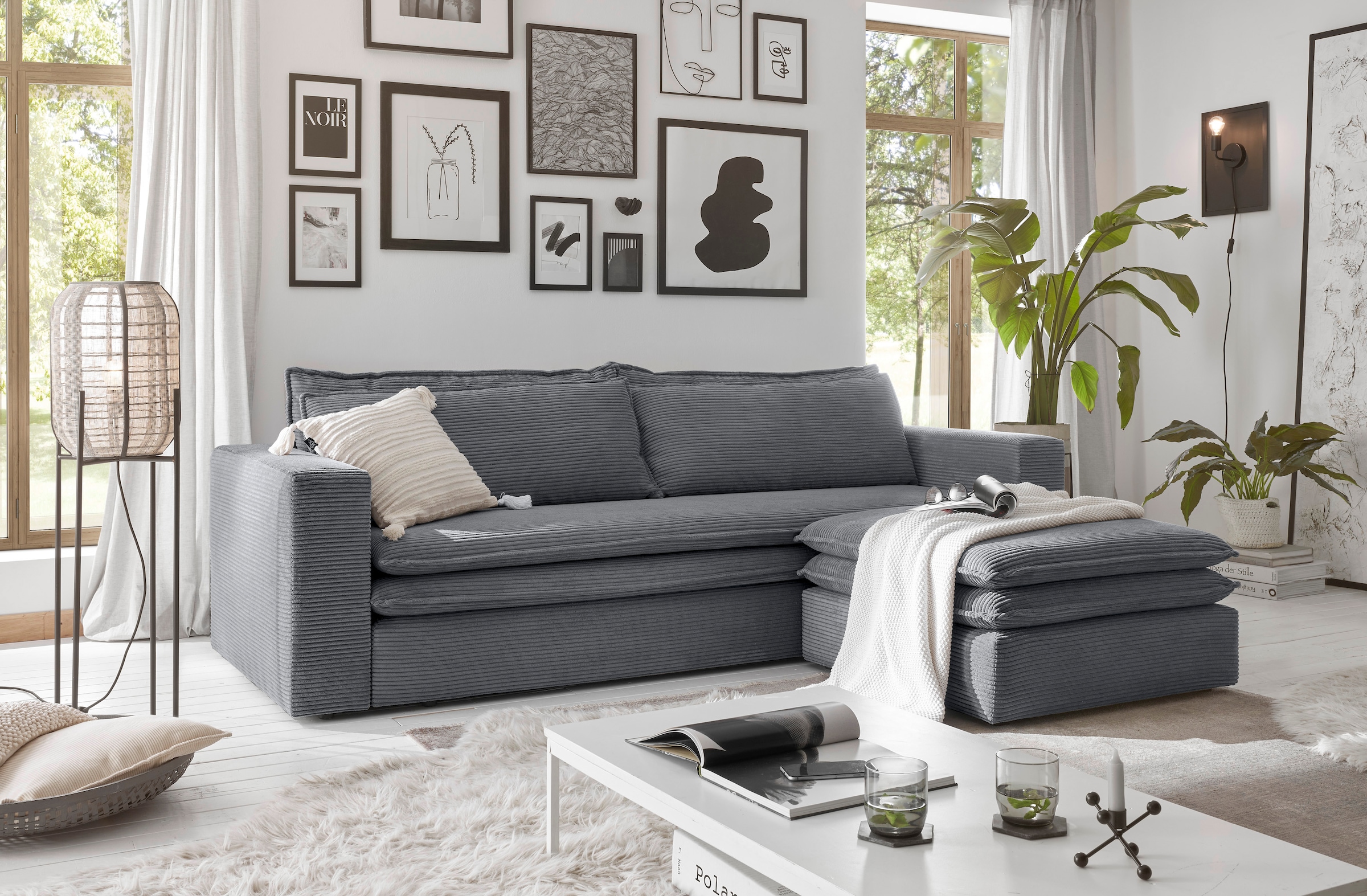 Home affaire Sitzgruppe »PIAGGE« 2 Stk. tlg. 3-Sitzer-Sofa mit Bettfunktion und Loveseat-Hocker im Set