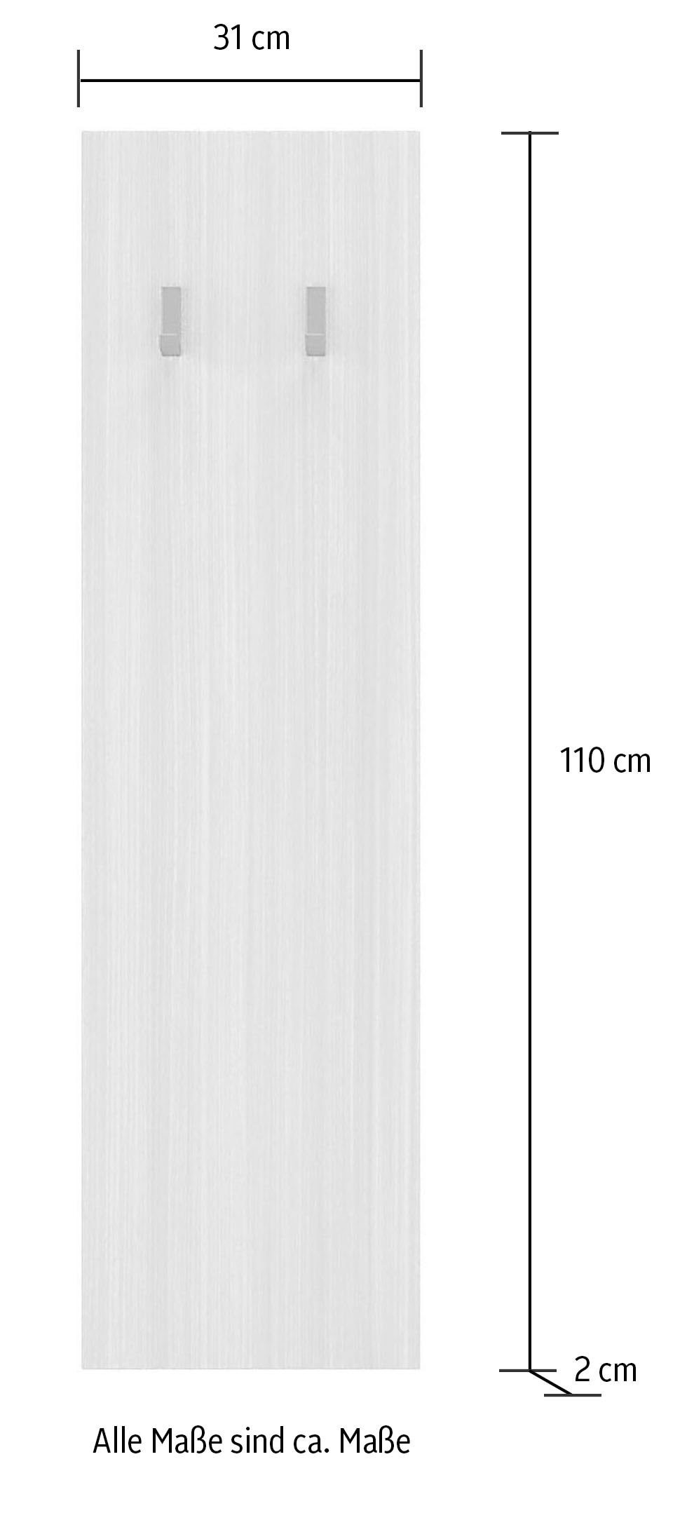 INOSIGN Garderobenpaneel »Dama, Wandpaneel mit 2 Haken Breite 31 cm, Höhe 110 cm, Flurgarderobe« Wandgarderobe in Eucalipto, passend zur Garderobe Dama