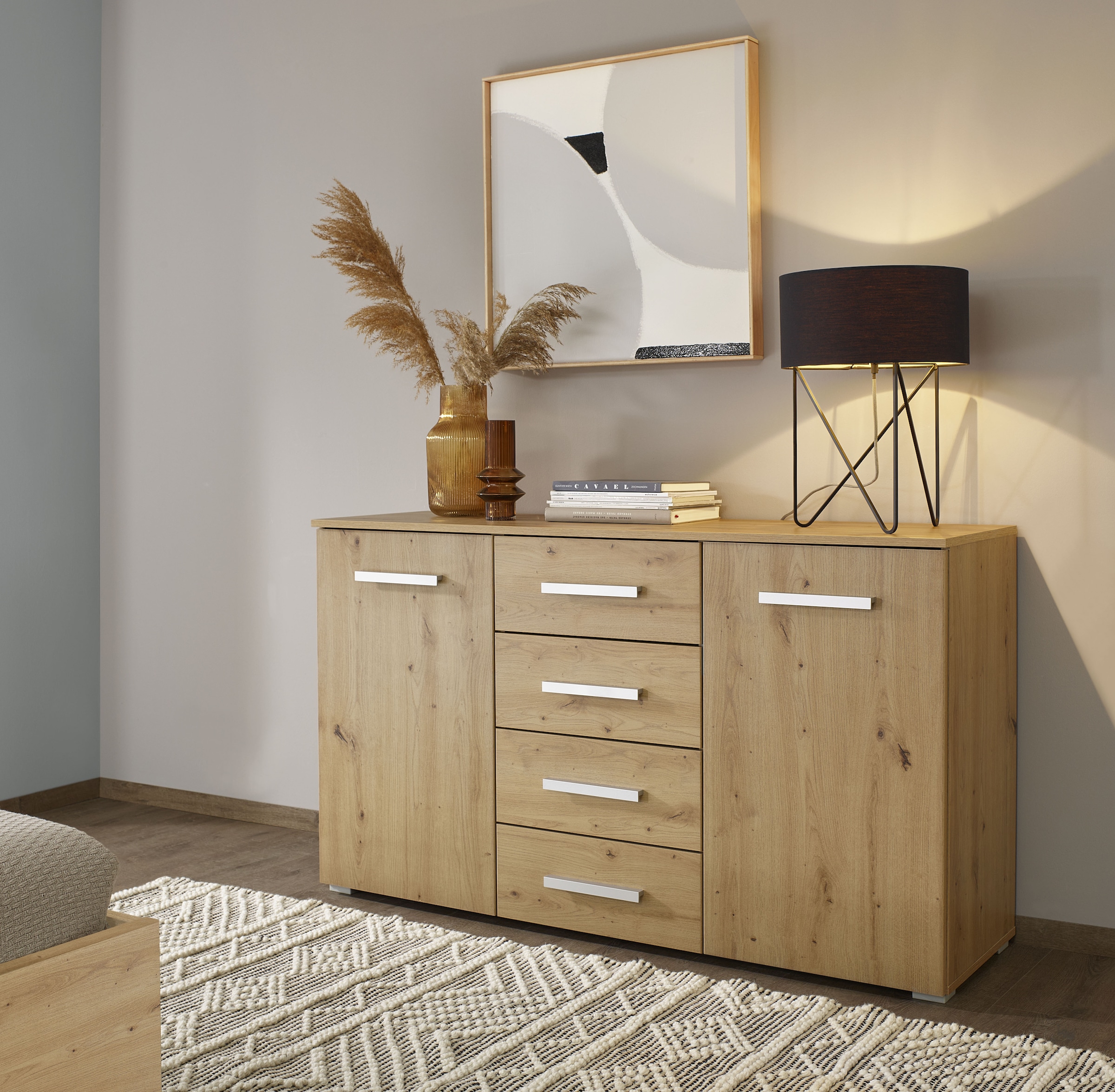 rauch Schubkastenkommode »Sideboard Kommode Kombikommode KOLUNA mit Dekorfront« Breite 120 cm mit moderner Dekorfront,  vier grosse Schubladen, mit insgesamt 4 Einlegeböden MADE IN GERMANY