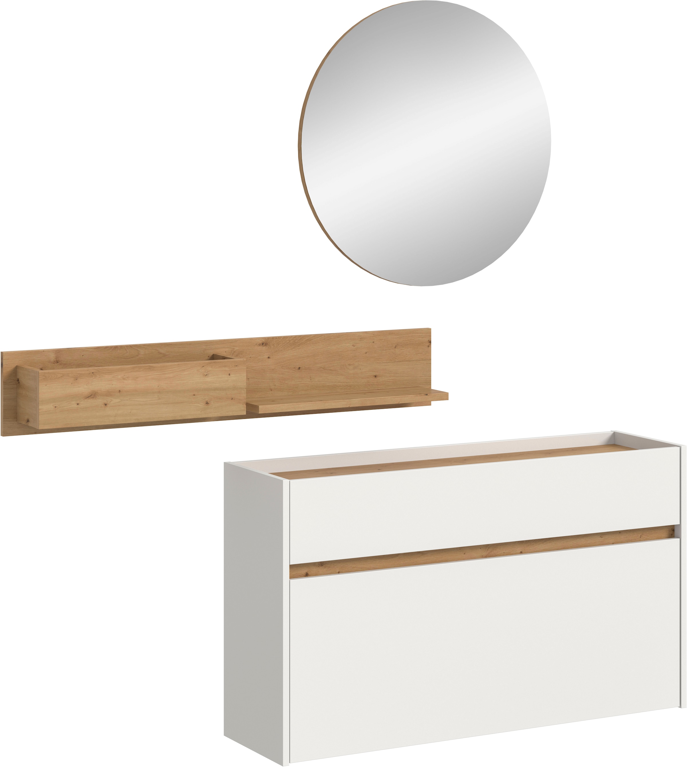 Home affaire Garderoben-Set »EVRID, 3-teilig, Breite 140 cm, individuell hängbar & erweiterbar« best. aus: Kommode, Wandboard & Spiegel, 3 Stk. tlg.