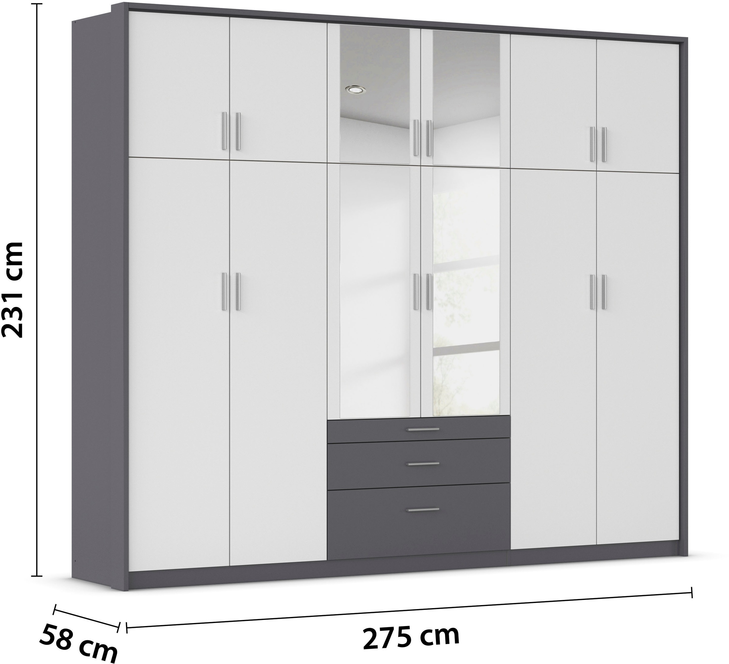 rauch Kleiderschrank »Schrank Drehtürenschrank Garderobe Ankleide Schlafzimmer HILDESHEIM« Breiten: 185/275 cm, Höhe 231 cm,  oberste Schublade mit praktischer Facheinteilung MADE IN GERMANY