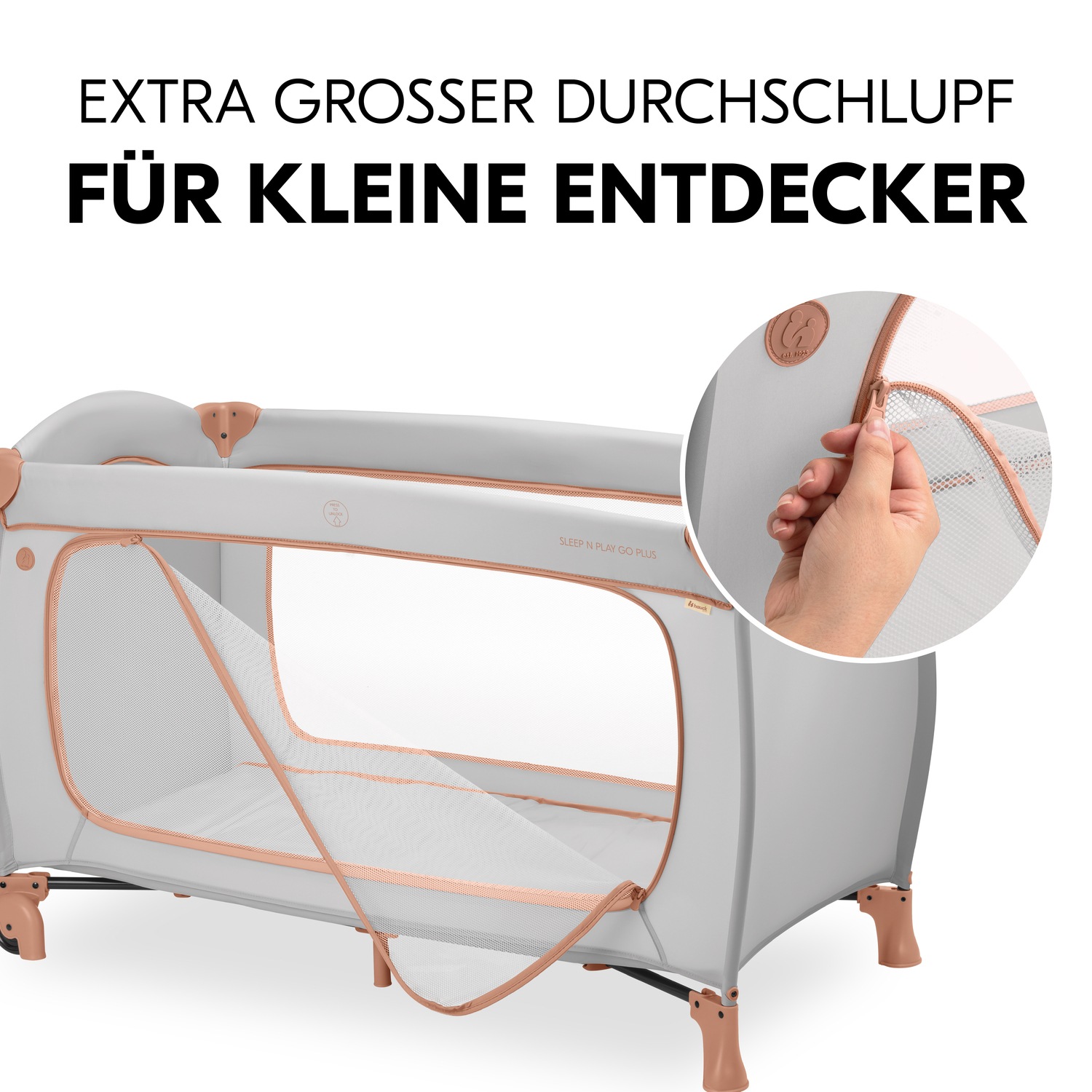 Hauck Baby-Reisebett »Sleep N Play Go Plus, Dusty Cork« mit integrierten Rädern; Vorderausstieg