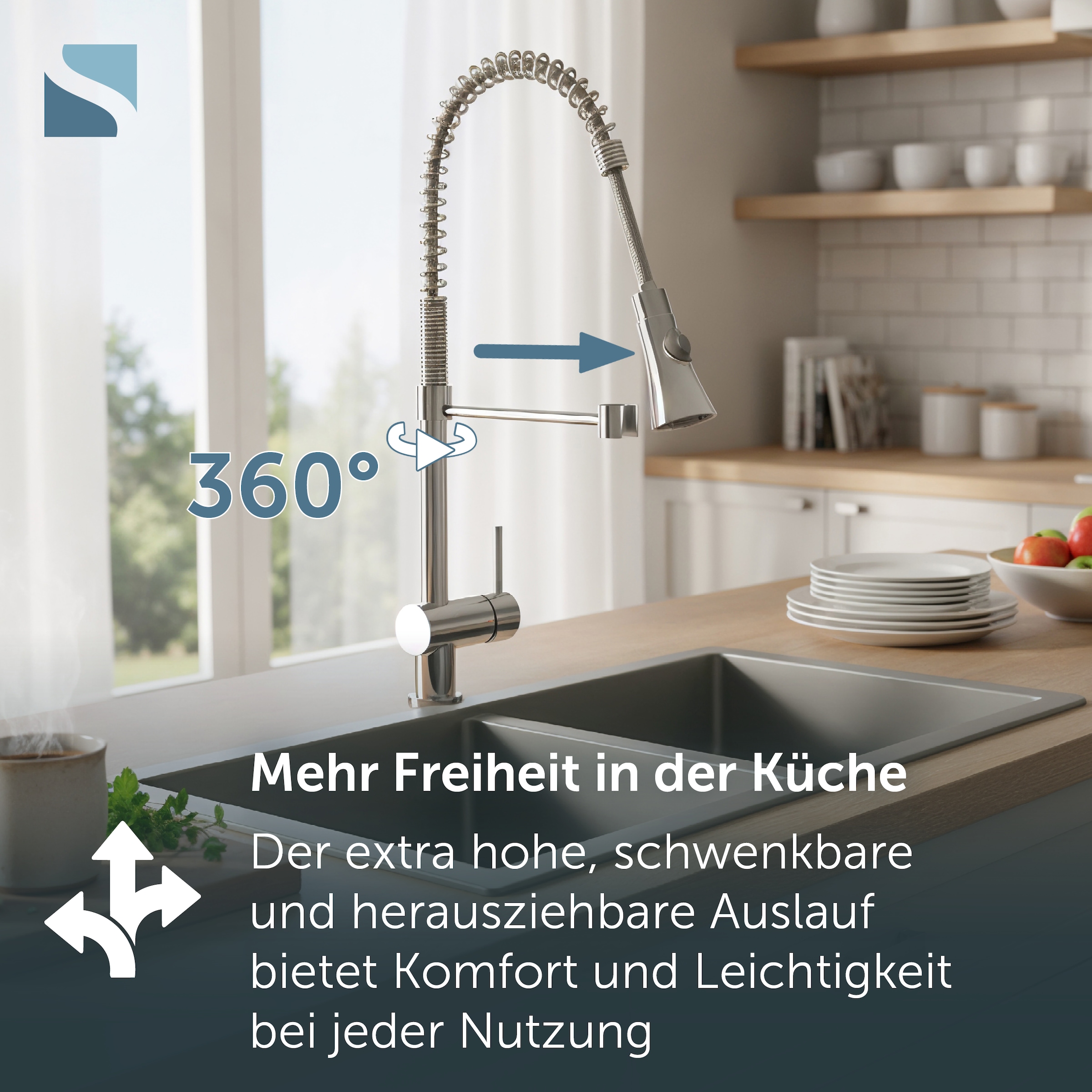Schütte Robinet d'évier »CORNWALL« energiesparende Cold-Start-Funkt., 360° schwenkbar, 2-fach verstellbar
