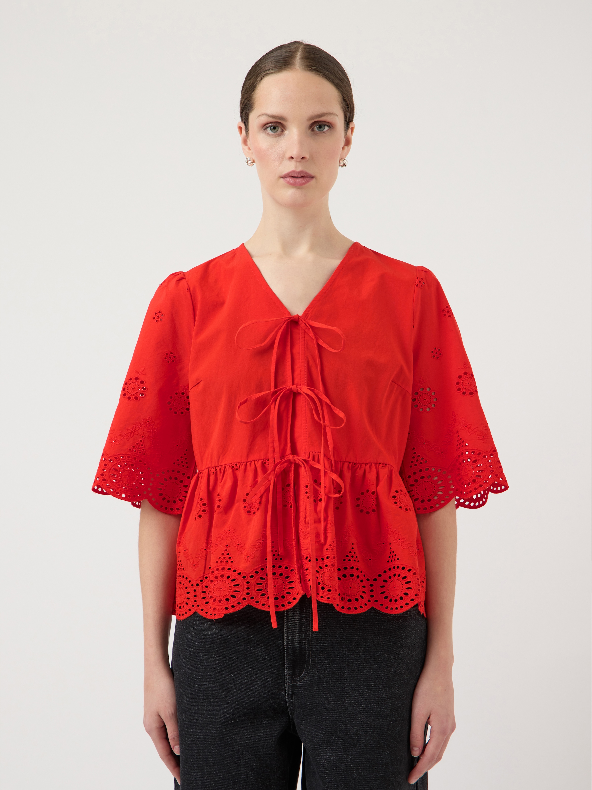 Y.A.S Spitzenbluse »YASCORNELIA 2/4 TIE TOP S. NOOS« Baumwolle, regular fit